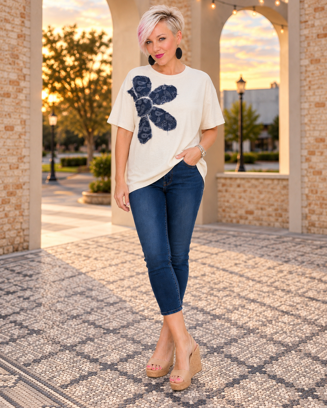 Haptics Free Spirit Paisley Floral Applique Top