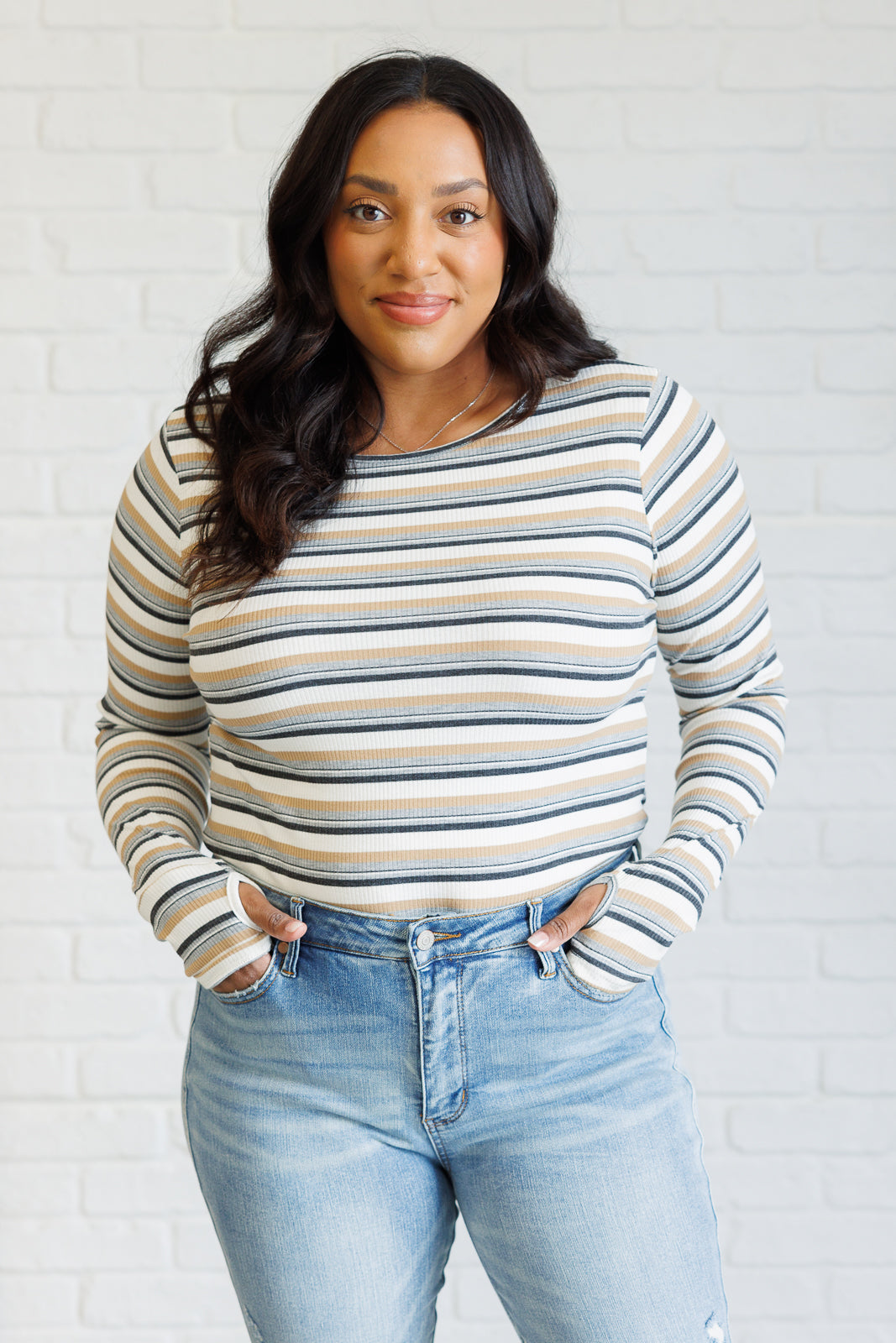 White Birch East Coast Breeze Striped Top Tops