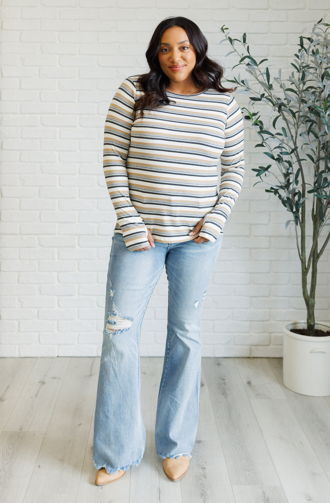 White Birch East Coast Breeze Striped Top Tops
