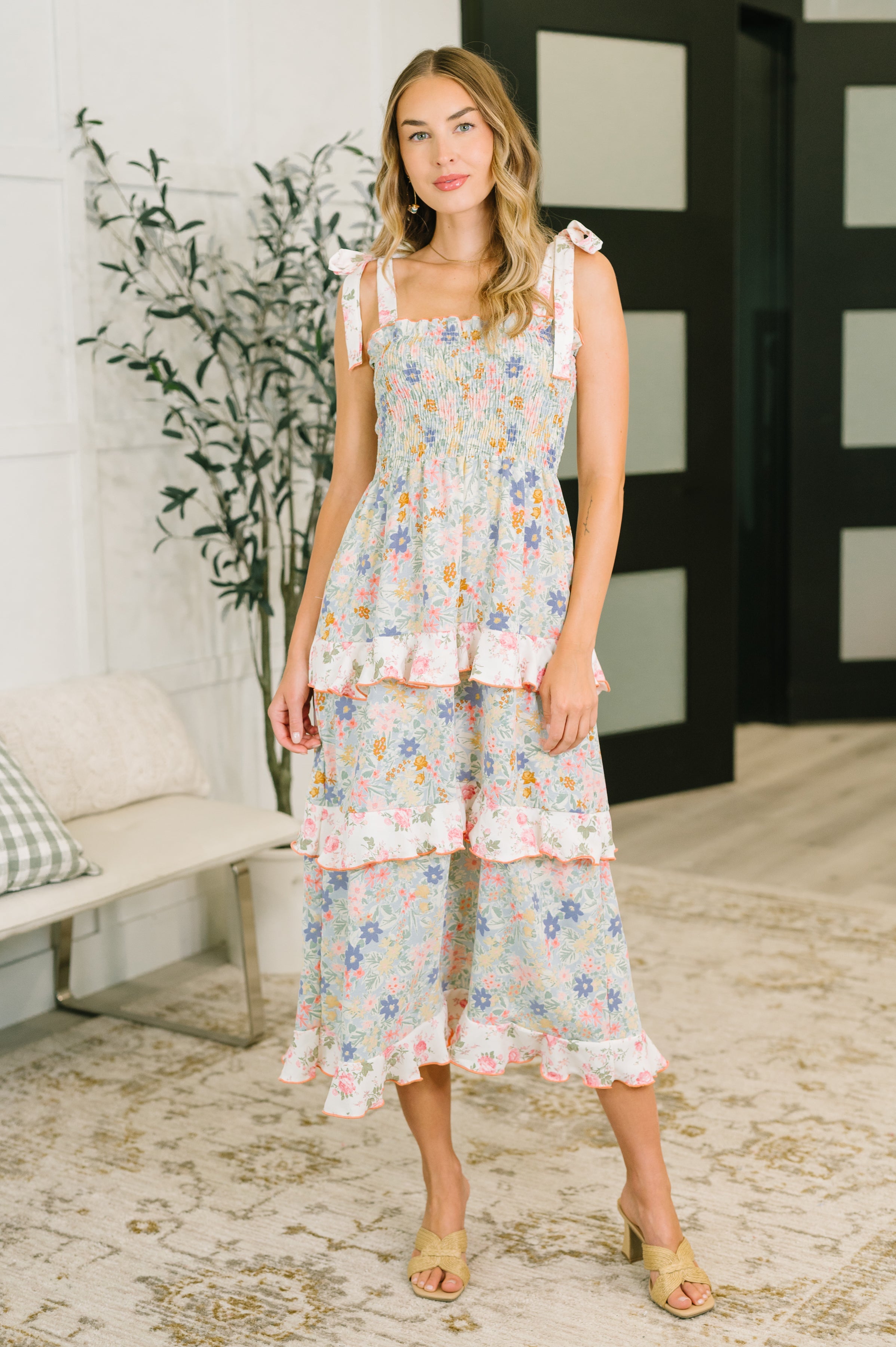 Haptics Elegant Edge Tiered Maxi Dress in Sage Womens