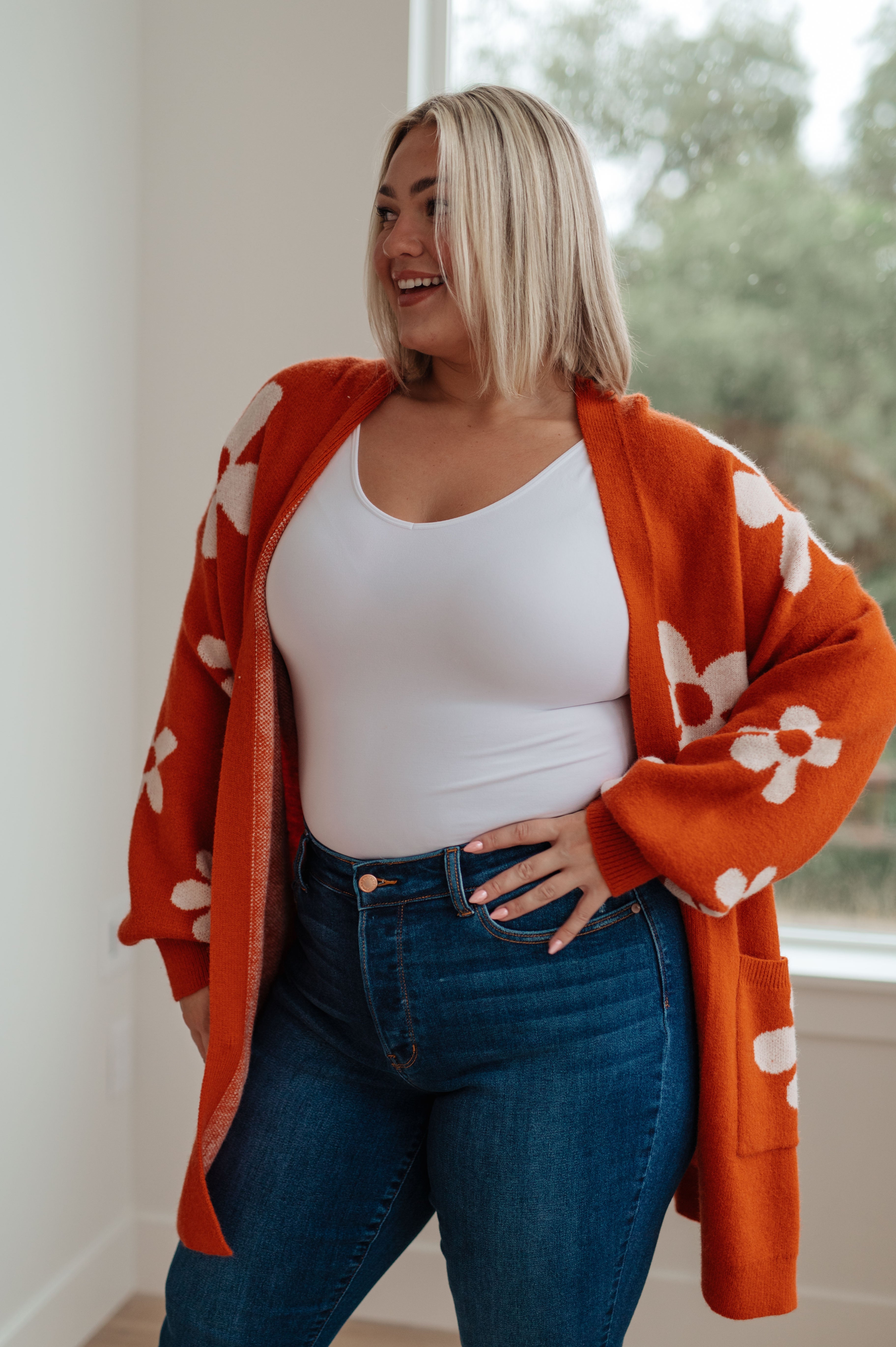 Jodil Anyways Floral Cardigan in Burnt Orange Layers
