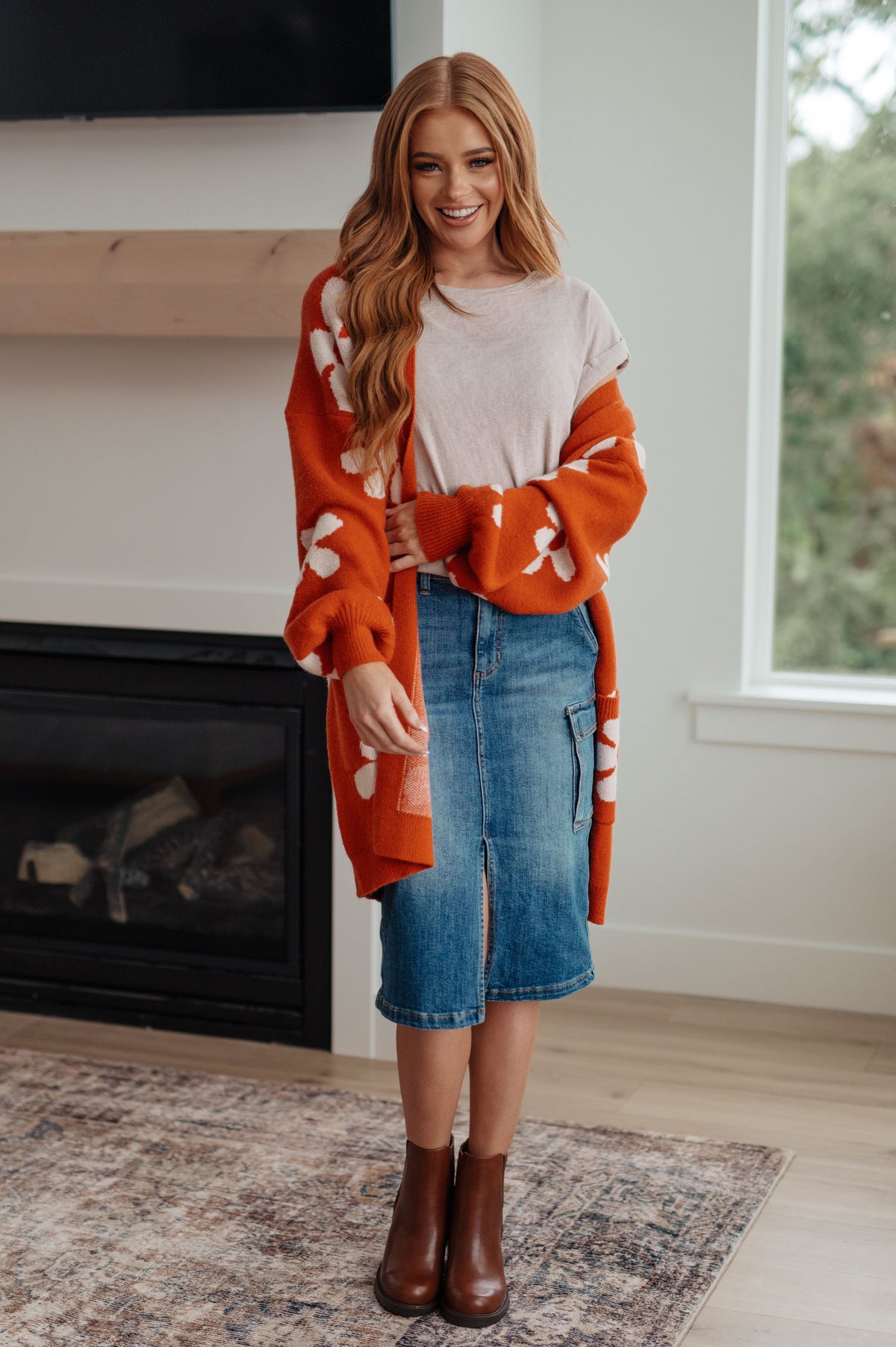 Jodifl Enough Anyways Floral Cardigan in Burnt Orange Layers