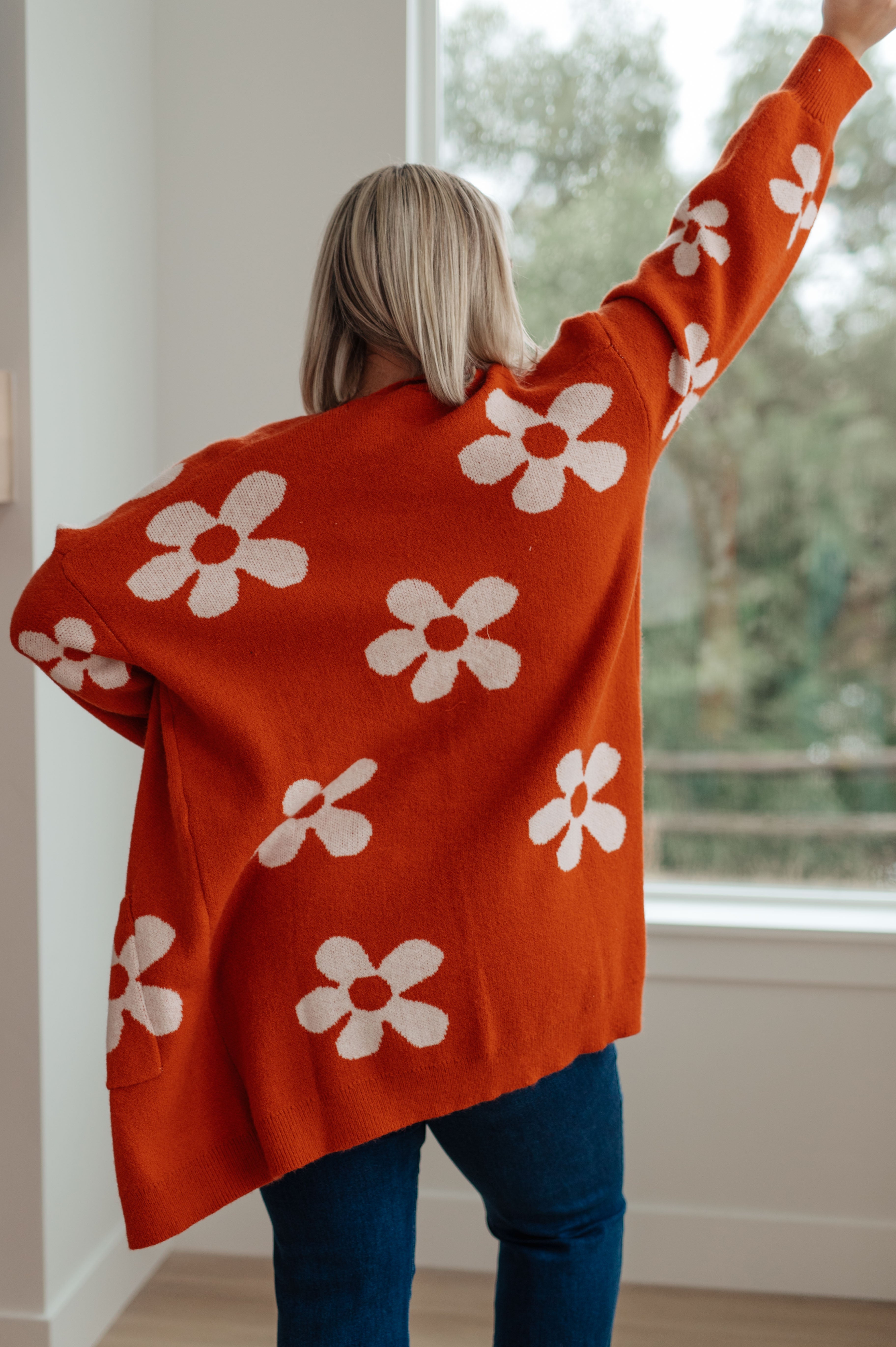 Jodil Anyways Floral Cardigan in Burnt Orange Layers