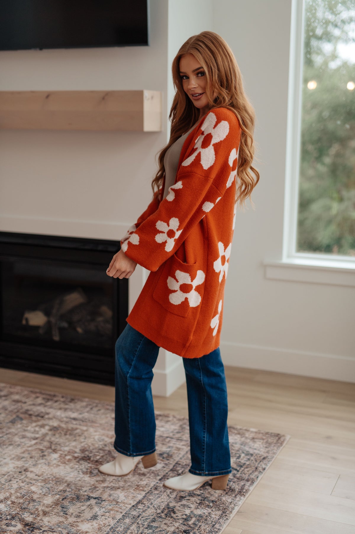 Jodifl Enough Anyways Floral Cardigan in Burnt Orange Layers