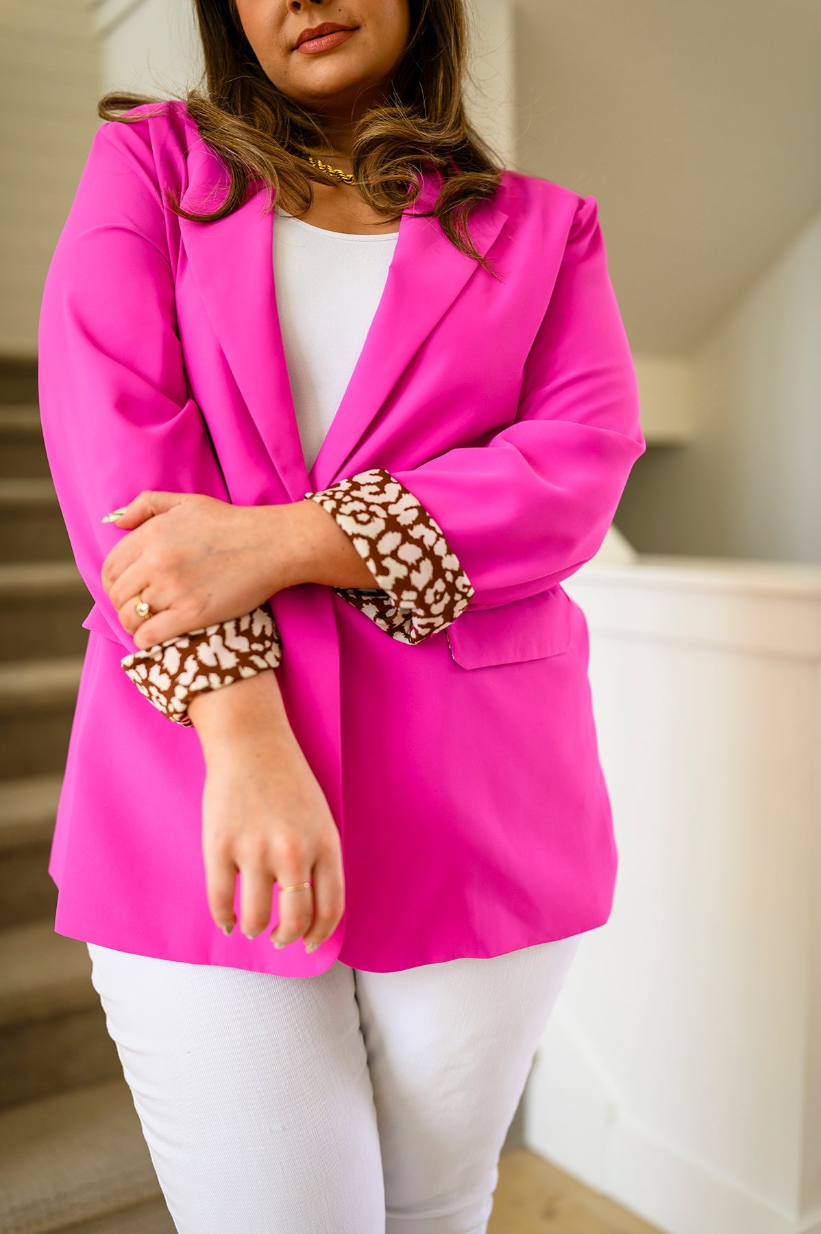 Jodifl Magenta Leopard Print Lined Every Day Blazer 3XL Tops