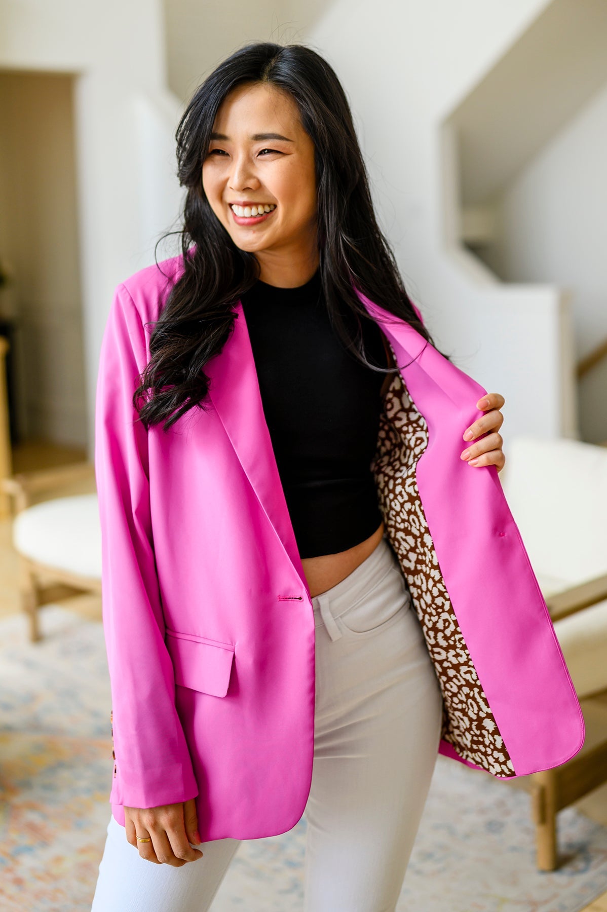 Jodifl Magenta Leopard Print Lined Every Day Blazer Tops