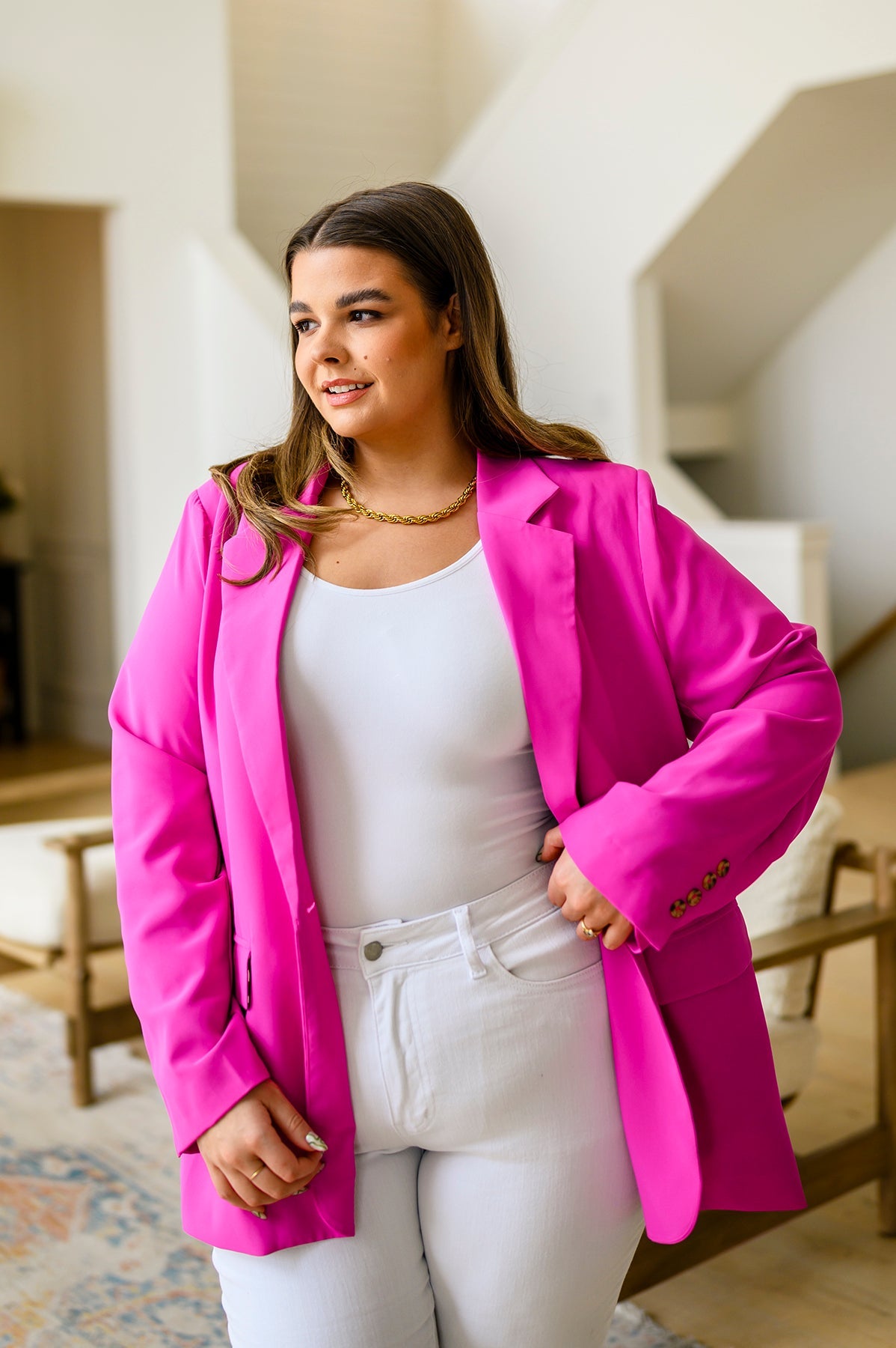 Jodifl Magenta Leopard Print Lined Every Day Blazer Tops