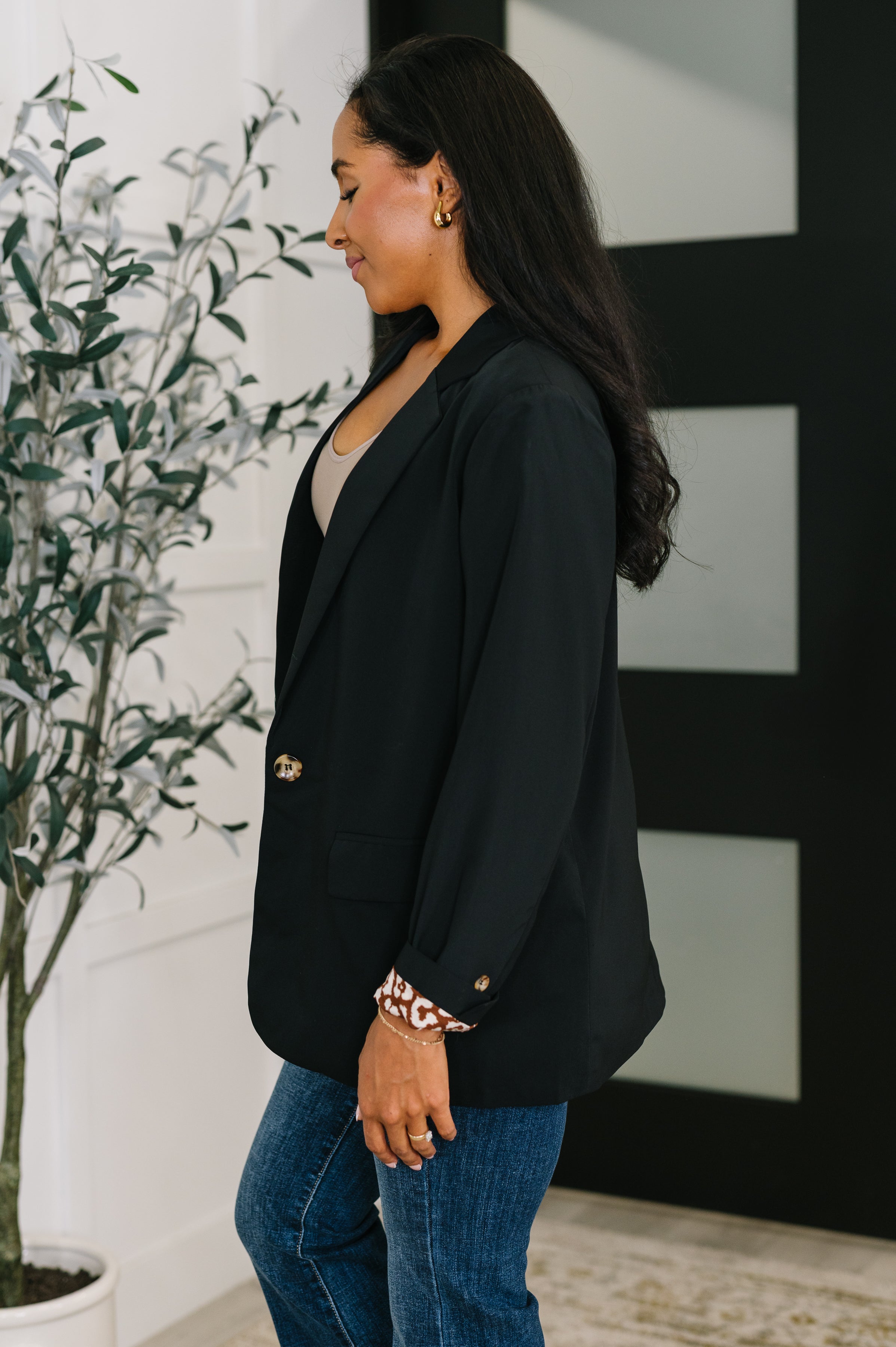 Jodifl Every Day Blazer in Black with Leopard Accent Layers