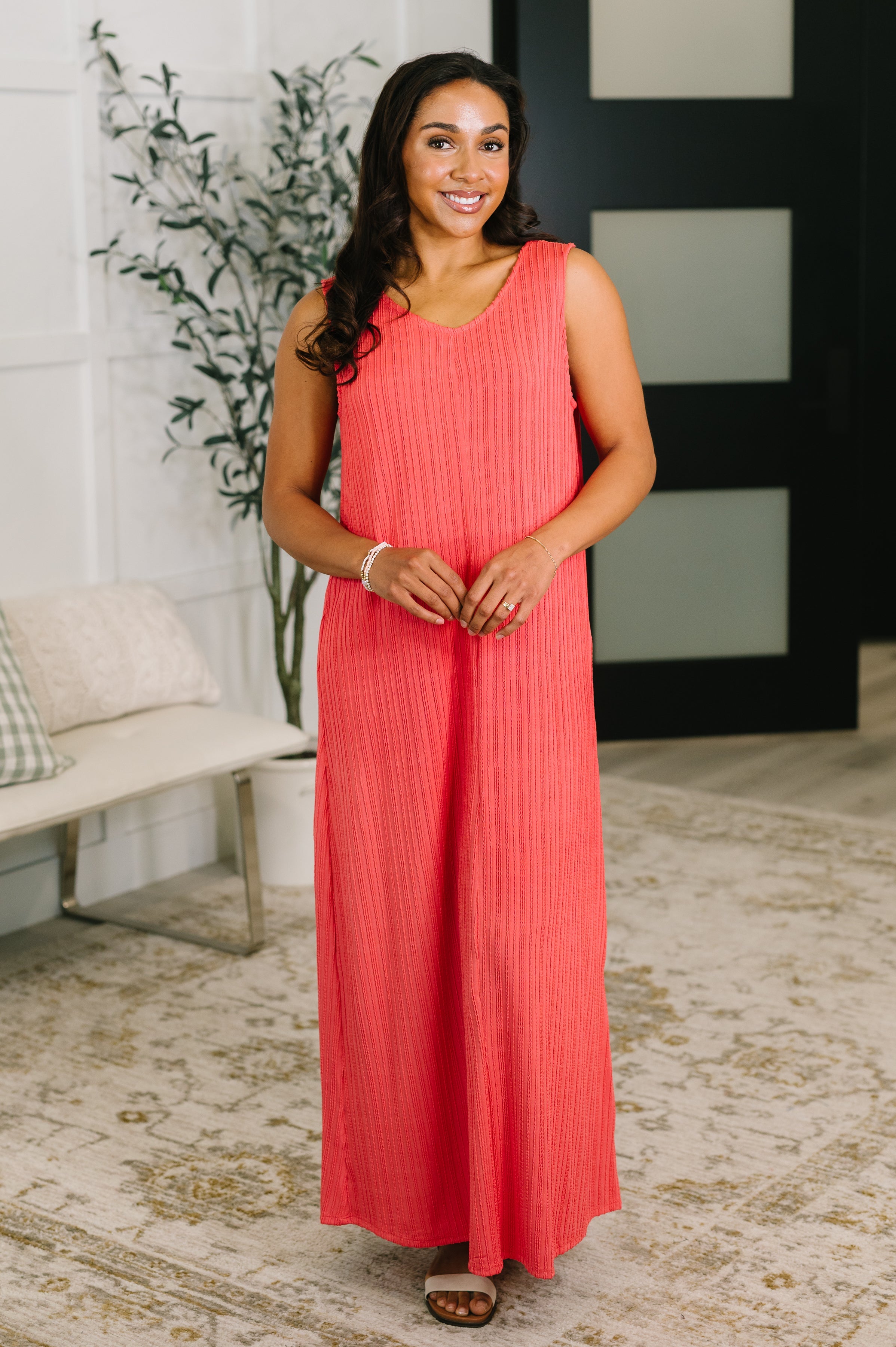 Dear Scarlett Everything She Wants Sleeveless Maxi Dress in Coral Womens