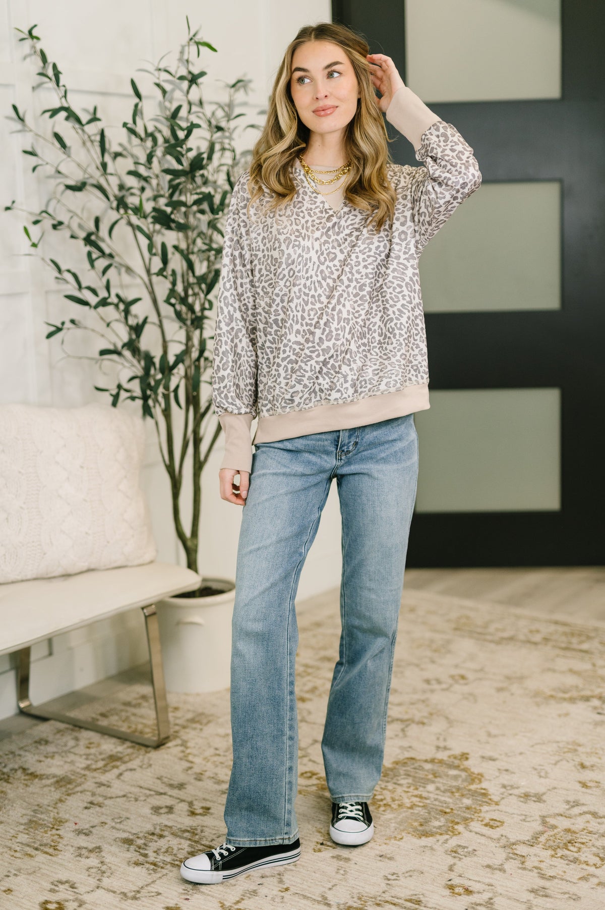 One Eleven North Everything You Need Patchwork Crew Neck Pullover Womens