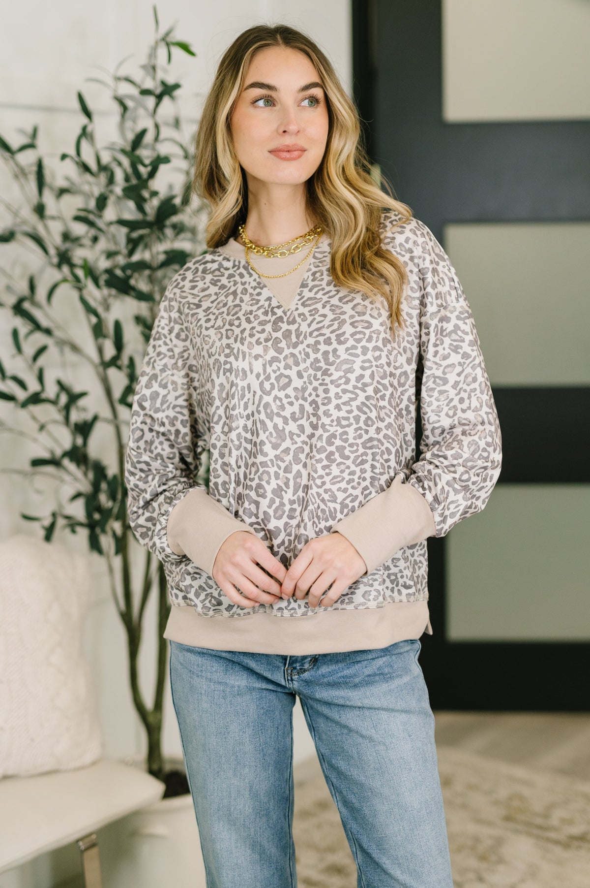One Eleven North Everything You Need Patchwork Crew Neck Pullover Womens