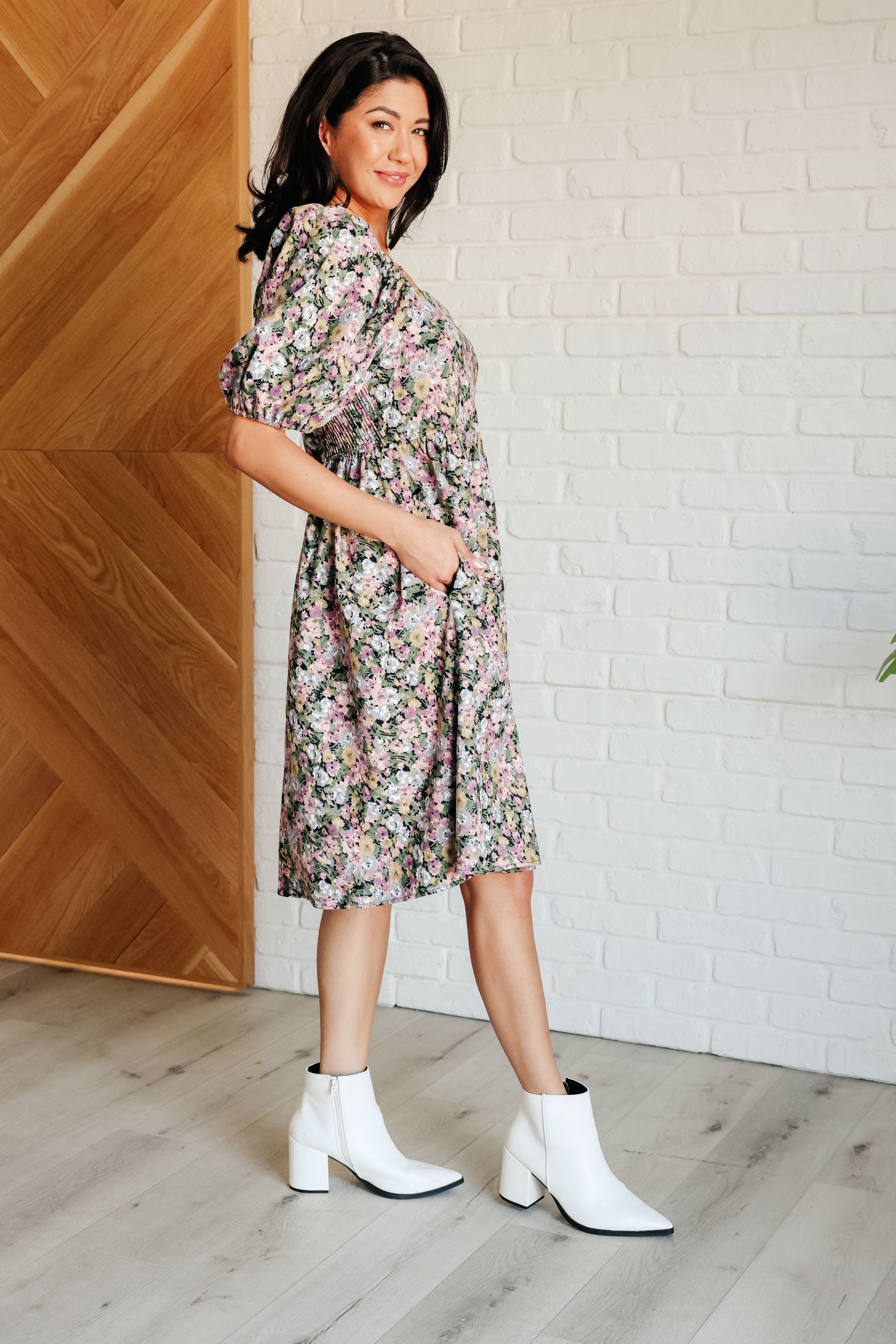 Polagram Excellence Without Effort Puff Sleeve Floral Dress Dresses