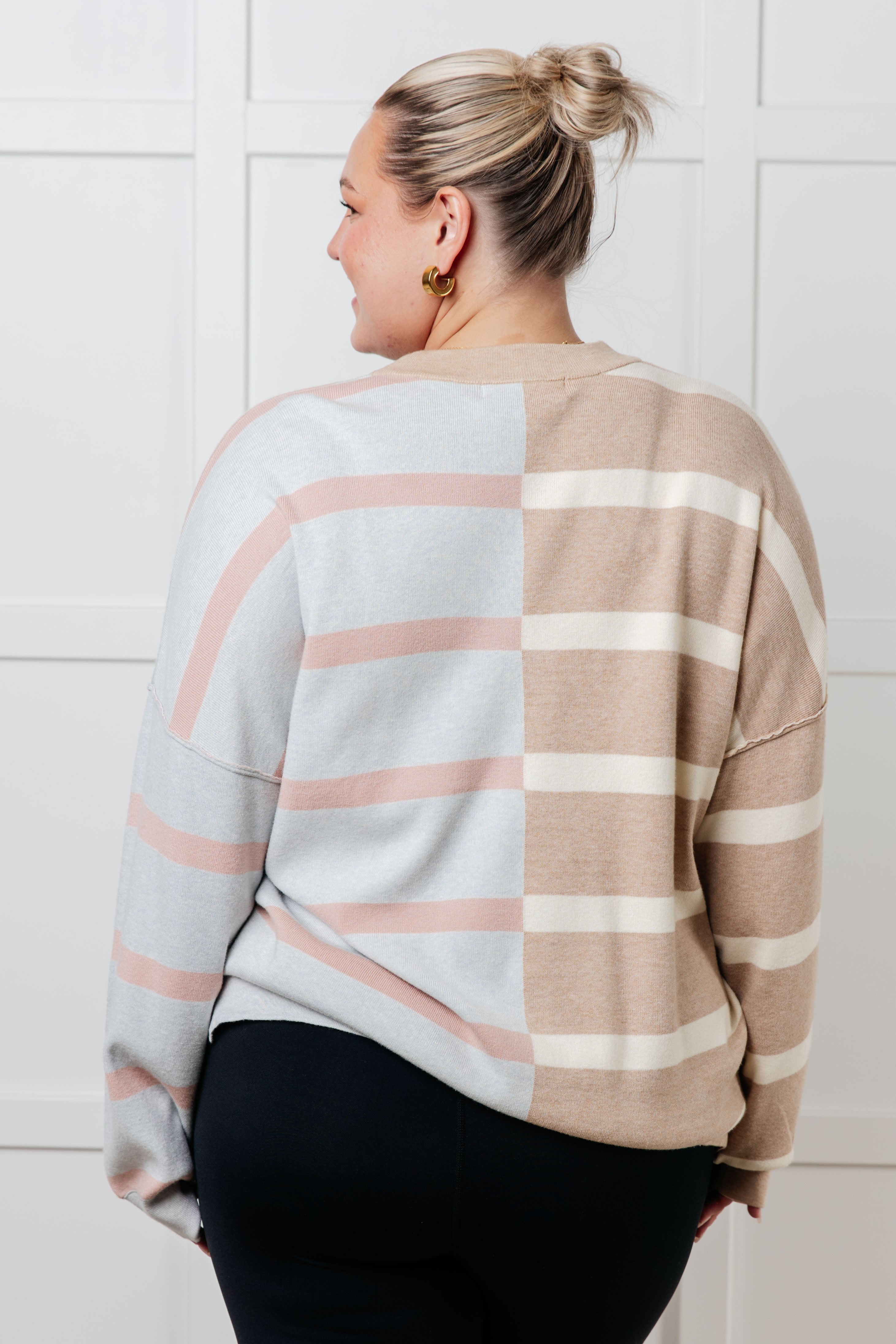 One Eleven North Exceptional Thought Striped Patchwork Sweater Tops