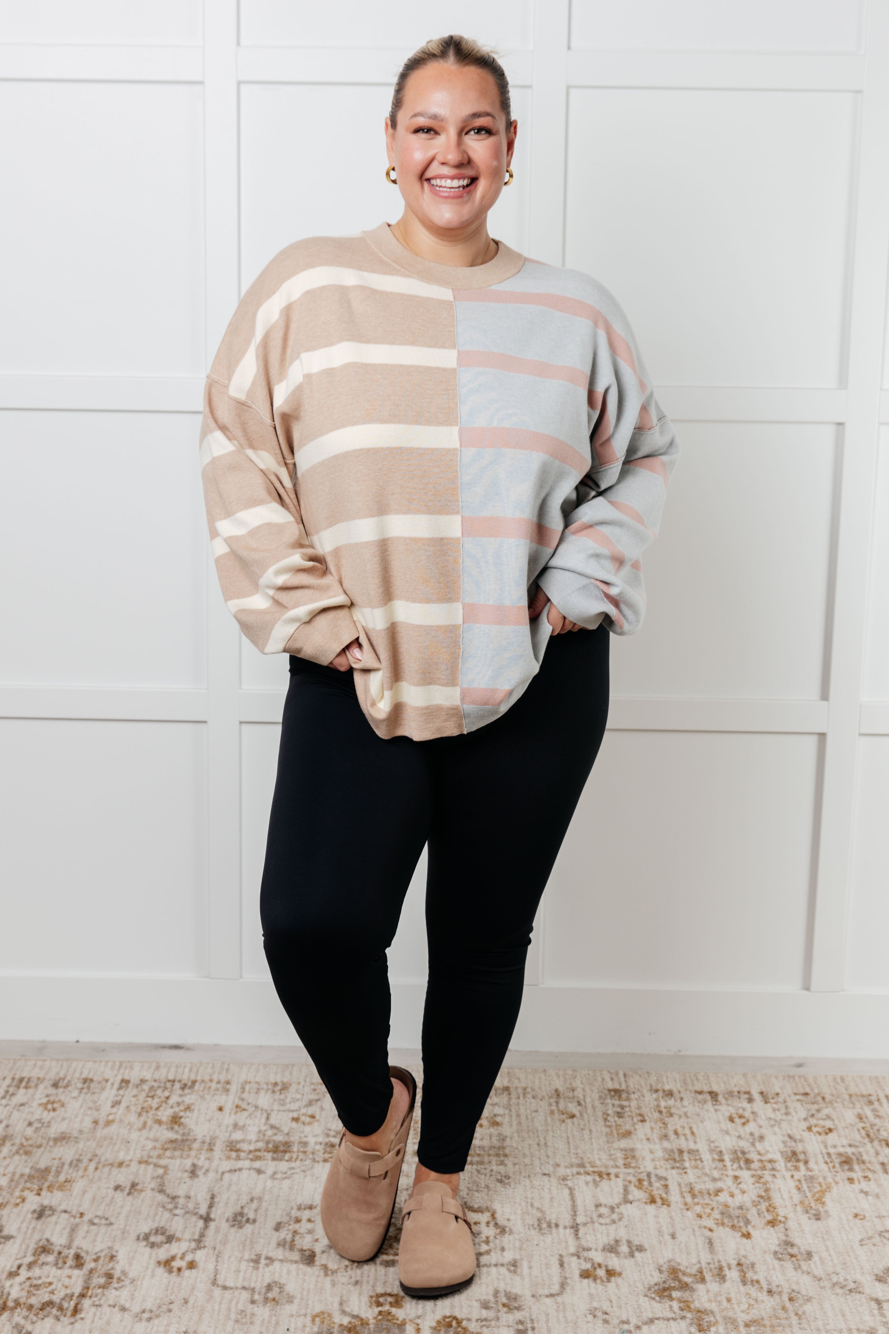 One Eleven North Exceptional Thought Striped Patchwork Sweater Tops