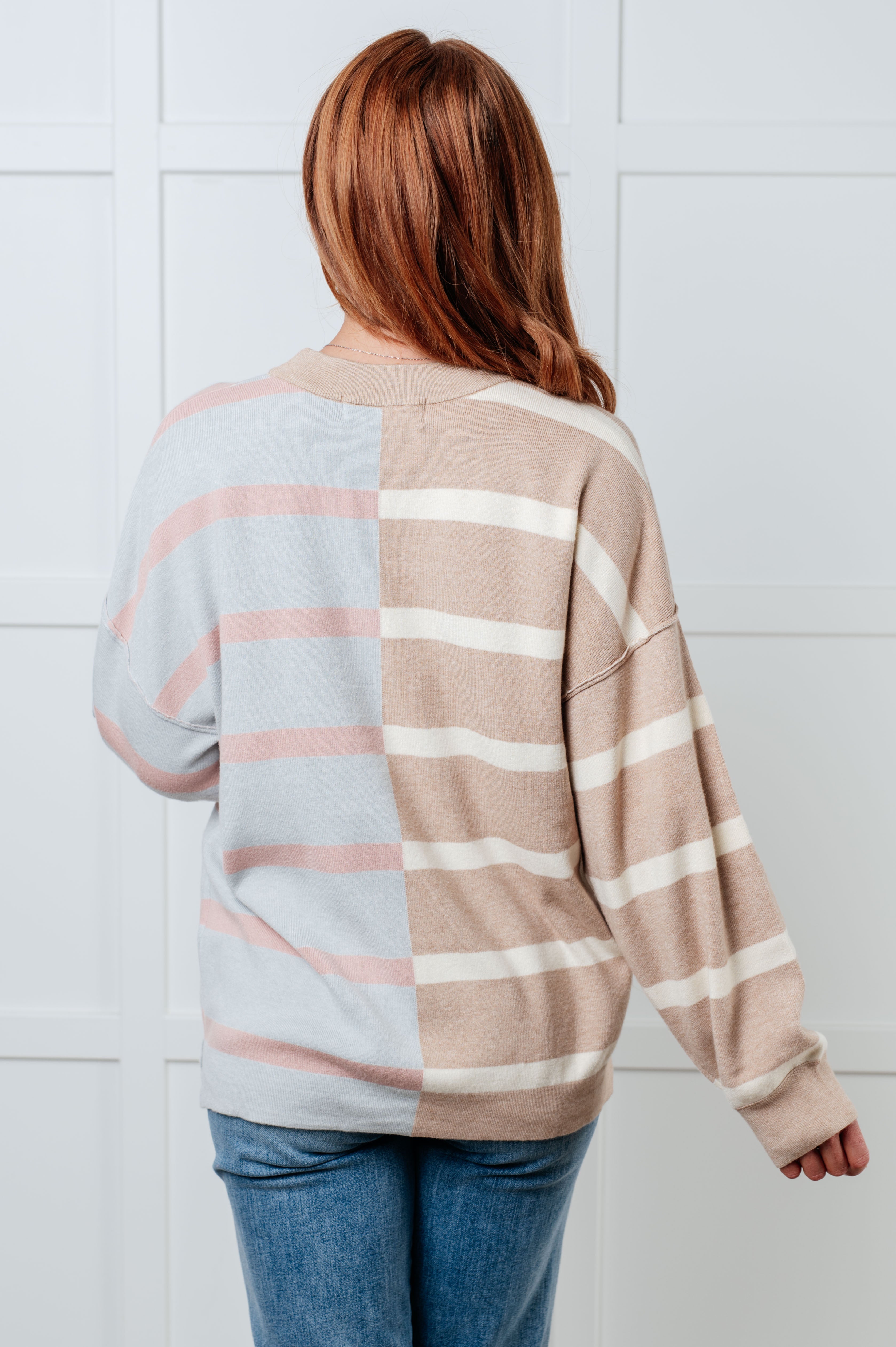 One Eleven North Exceptional Thought Striped Patchwork Sweater Tops