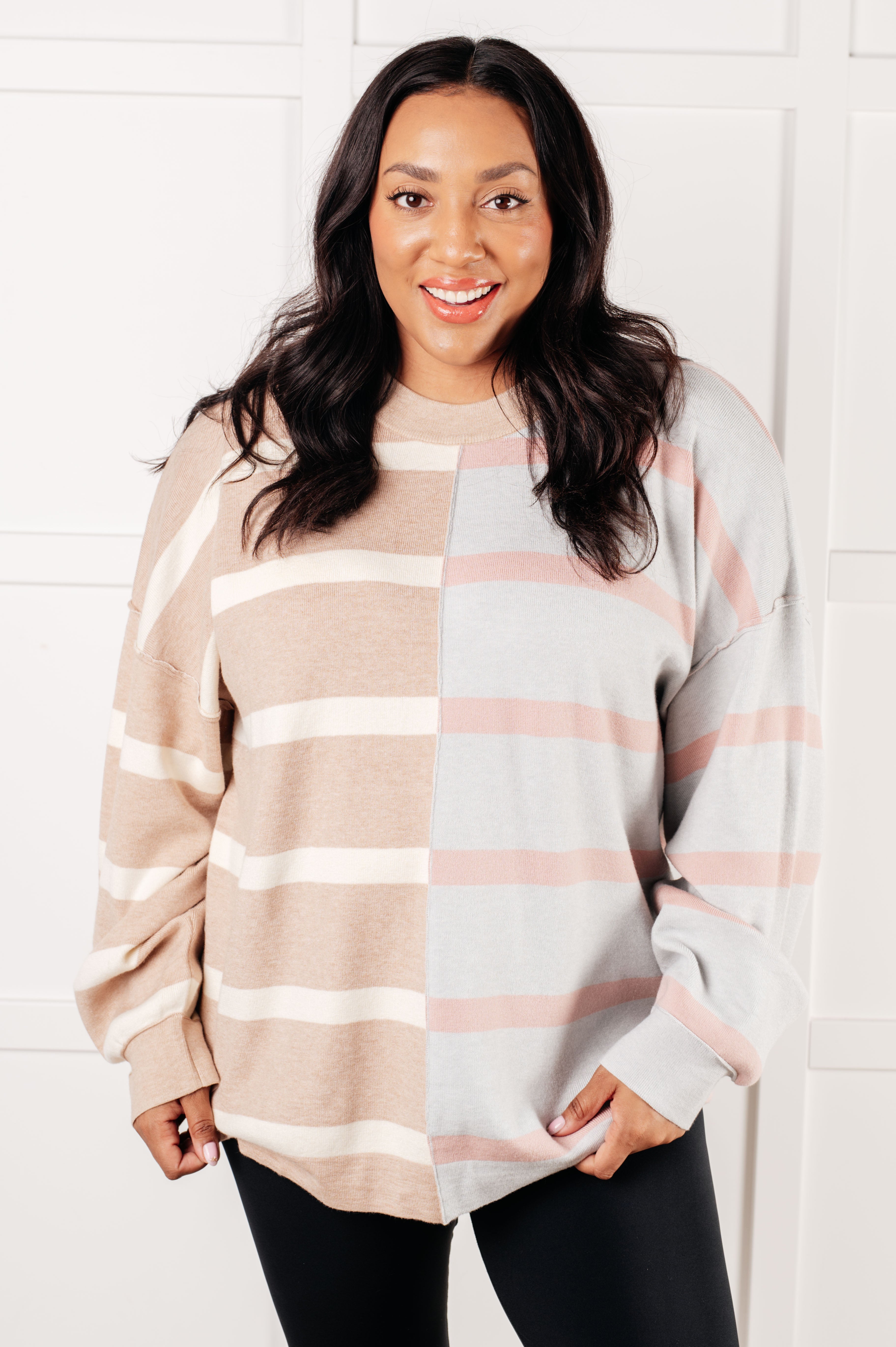 One Eleven North Exceptional Thought Striped Patchwork Sweater Tops