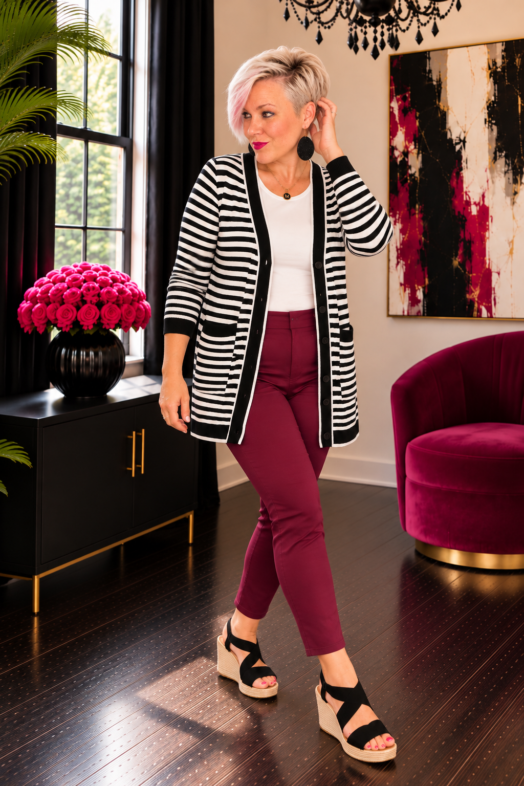 One Eleven North Finagle Your Way Striped Cardigan 2XL Womens