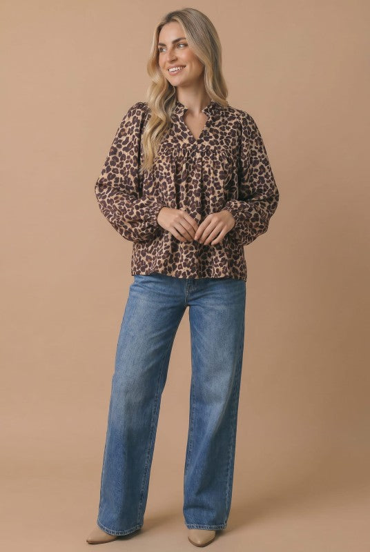 Haptics Leopard Long Sleeve Blouse