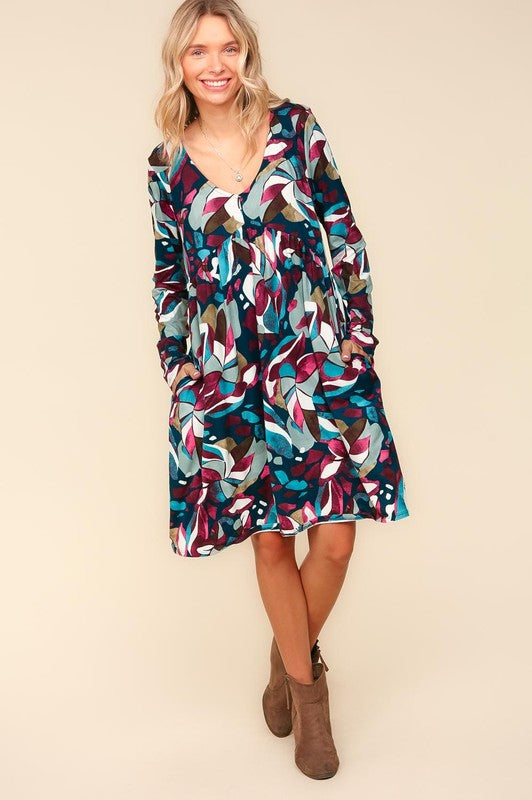 Haptics Navy Empire Waist Abstract Print Dress