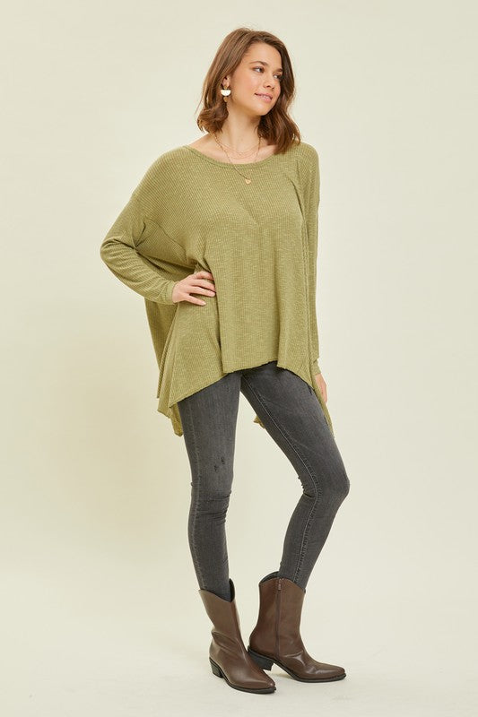 Heyson Oversized Ribbed Sharkbite Hem Top Shirts & Tops