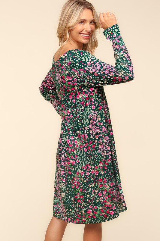 Haptics Hunter Green Floral and Animal Print Buttery Smooth Dress Dresses