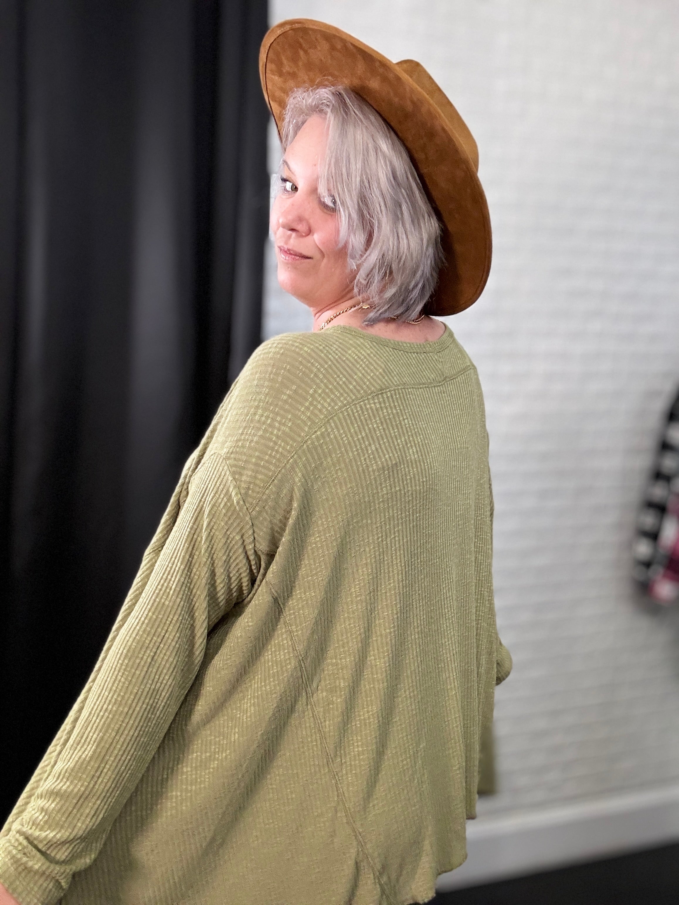 Heyson Oversized Ribbed Sharkbite Hem Top Shirts & Tops