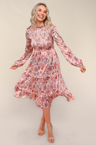 Haptics Midi Satin Floral Tiered Dress with Side Pockets