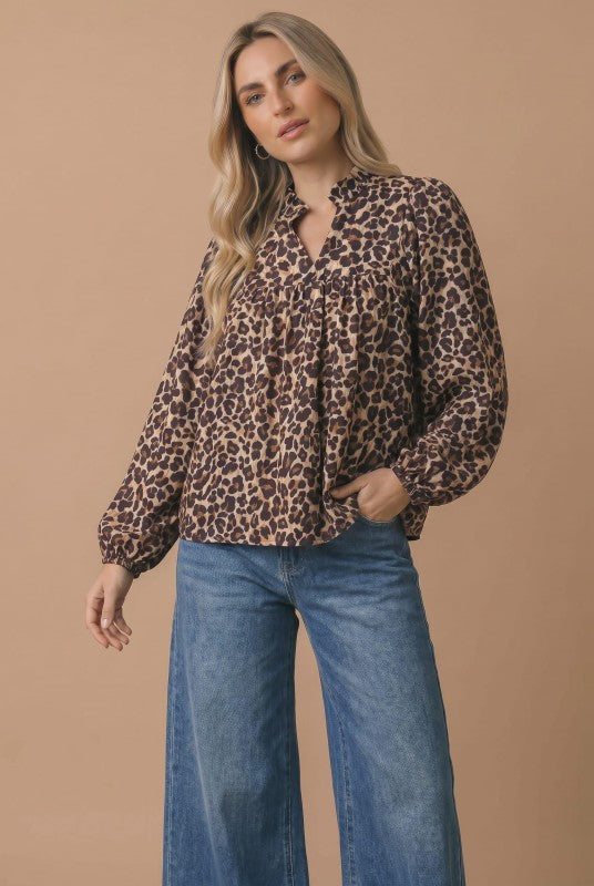 Haptics Leopard Long Sleeve Blouse