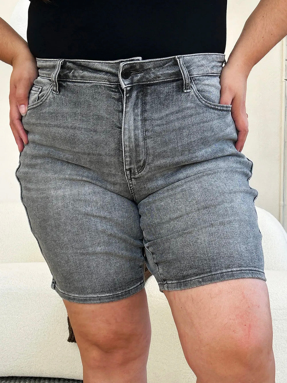 Judy Blue Grey High Waist Washed Denim Shorts