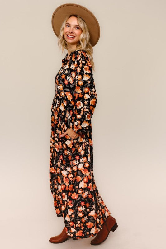 Haptics Black & Rust Floral Knit Maxi Dress