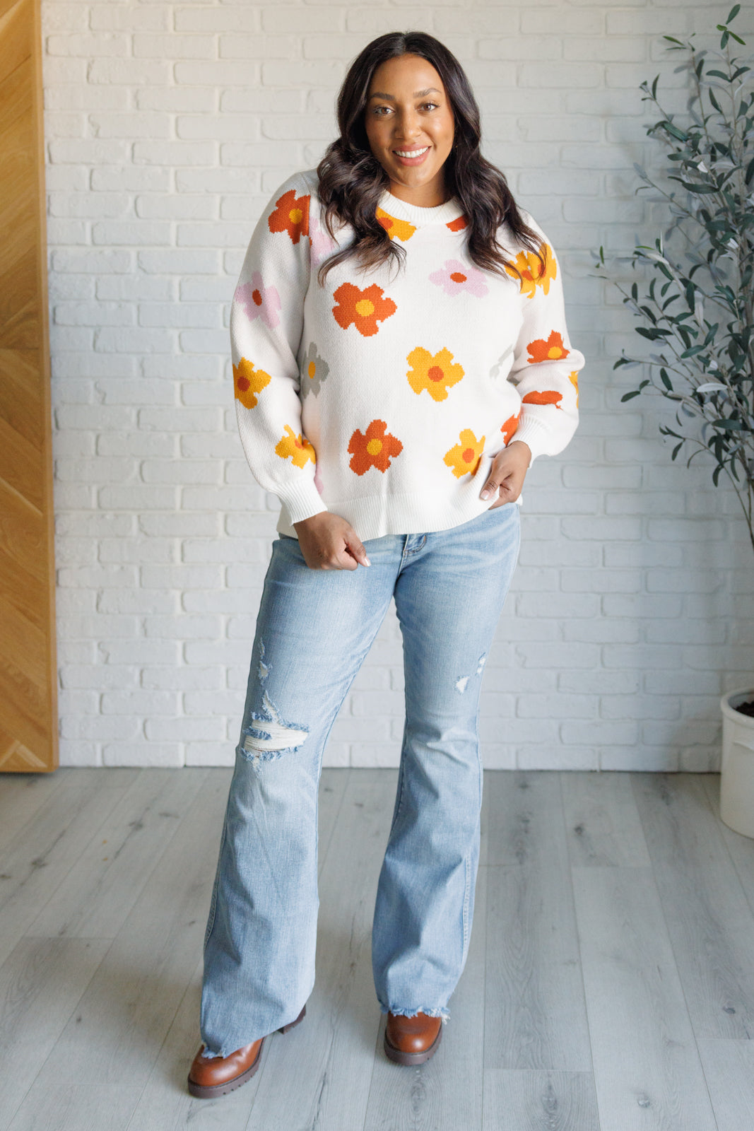 One Eleven North Falling Flowers Floral Sweater Tops