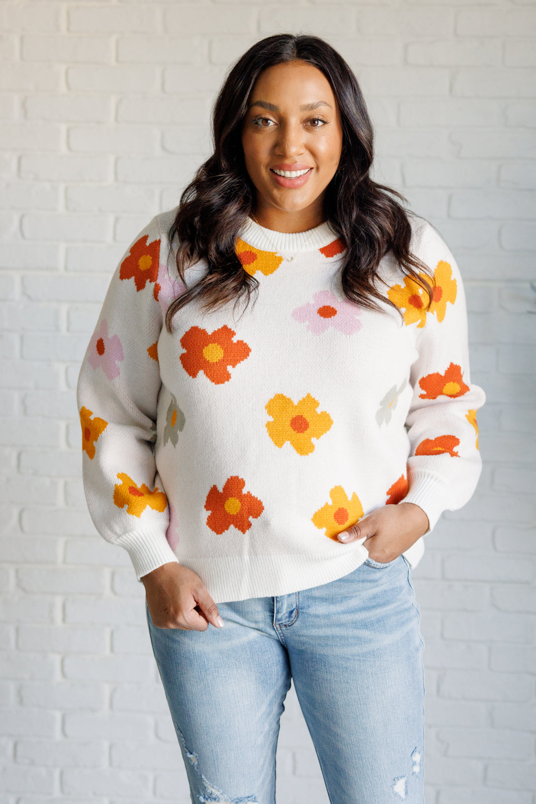 One Eleven North Falling Flowers Floral Sweater Tops