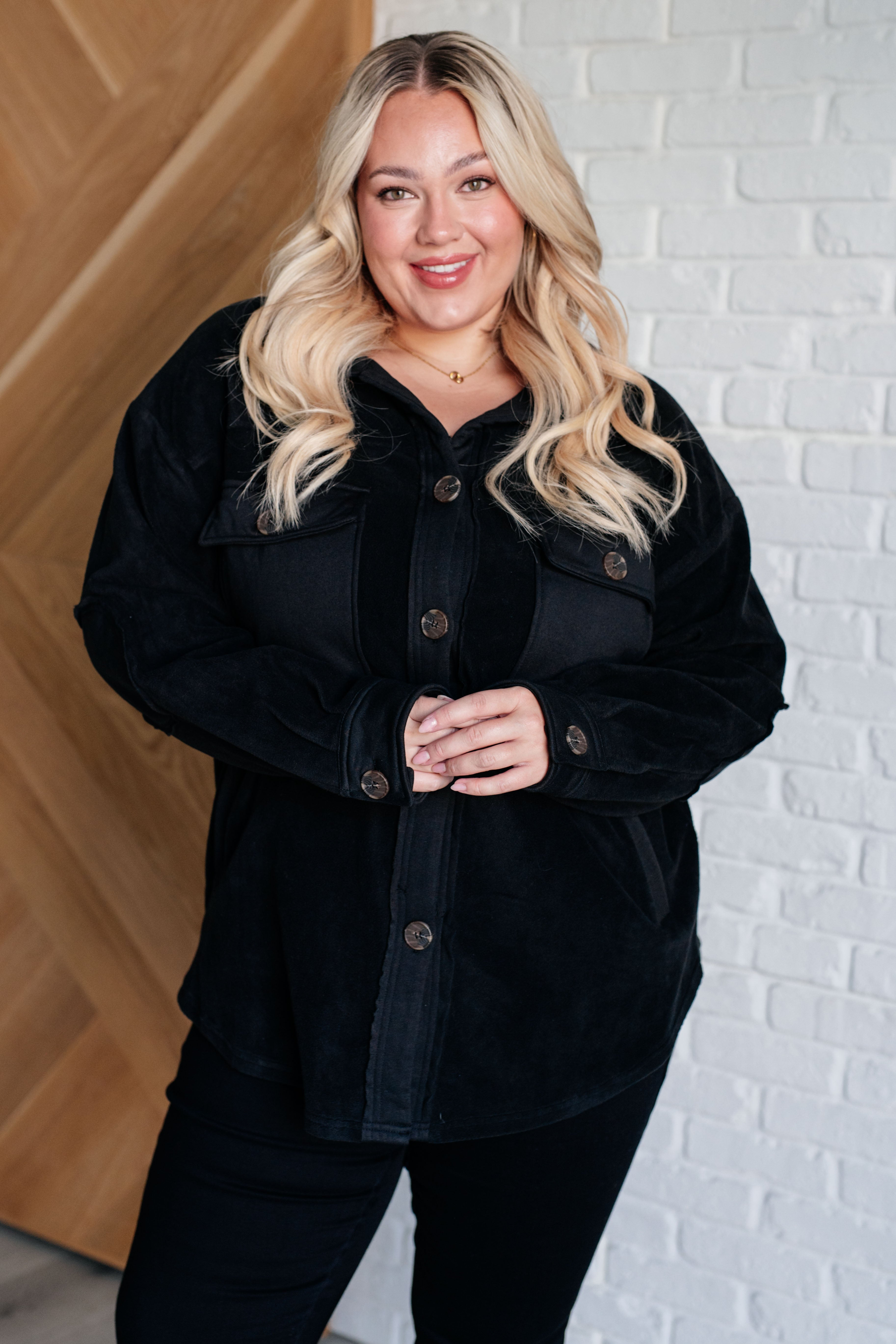 Jodifl Fantastic in Fleece Button Up Jacket in Black Layers