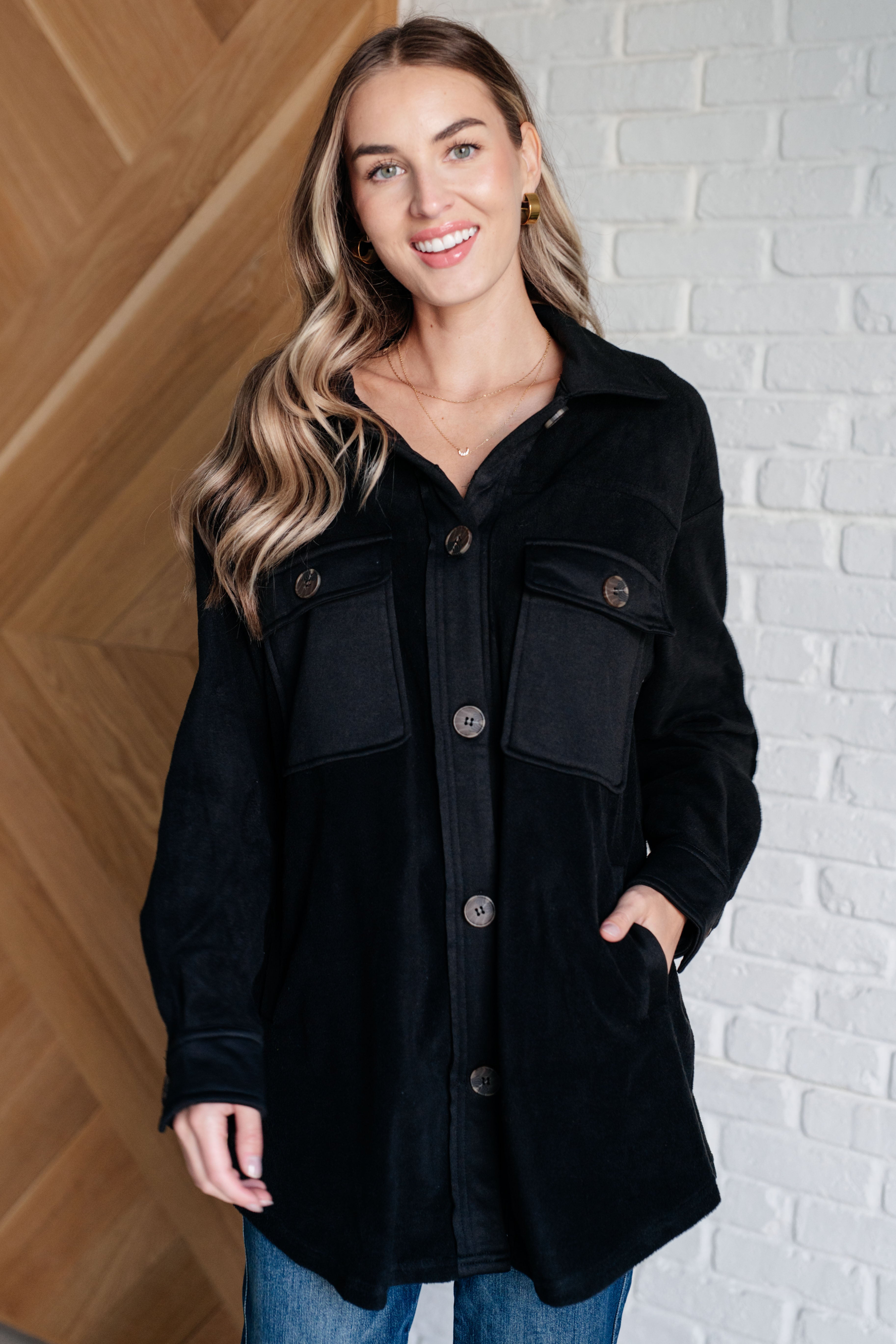 Jodifl Fantastic in Fleece Button Up Jacket in Black Layers
