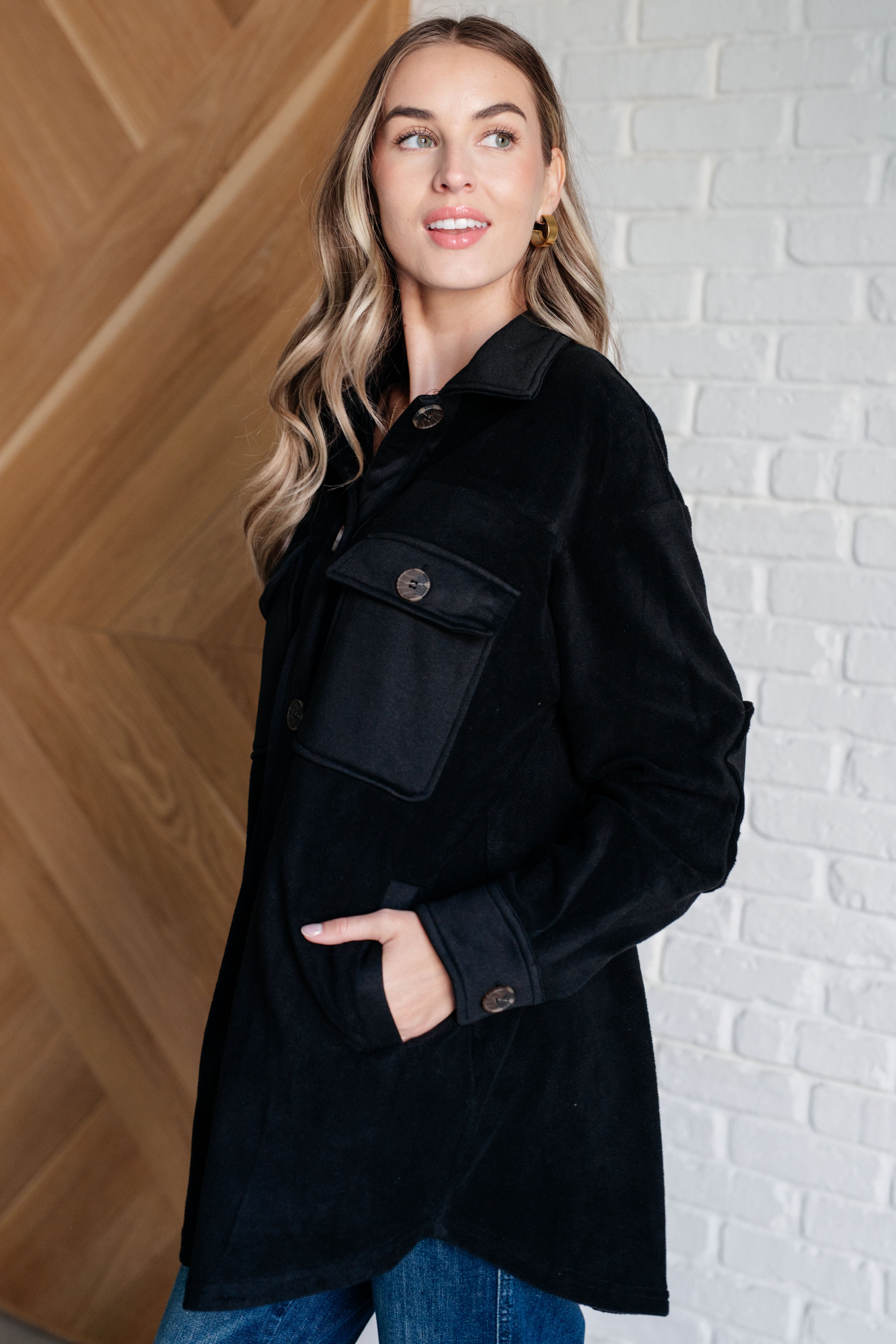 Jodifl Fantastic in Fleece Button Up Jacket in Black Layers