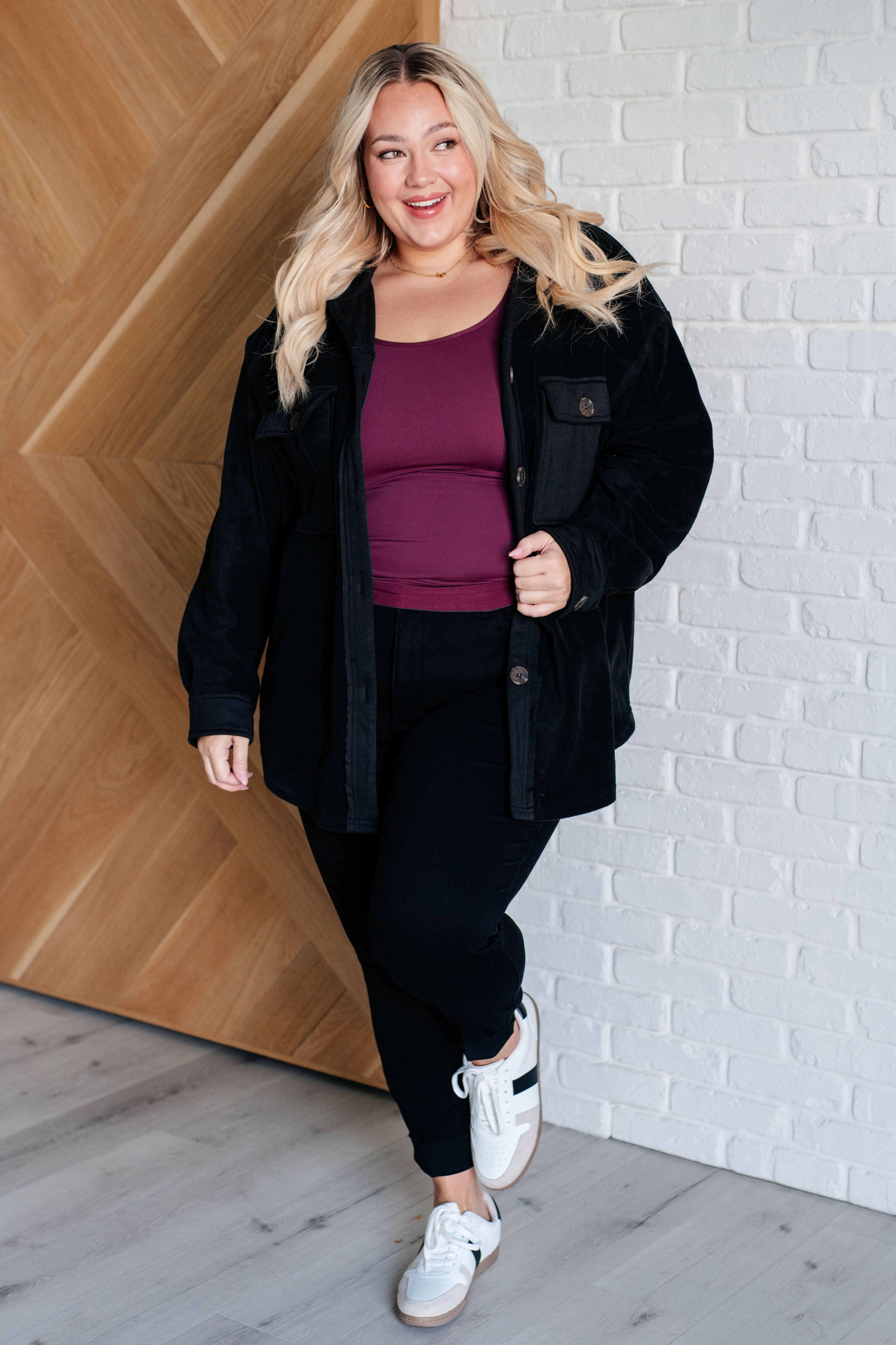 Jodifl Fantastic in Fleece Button Up Jacket in Black Layers