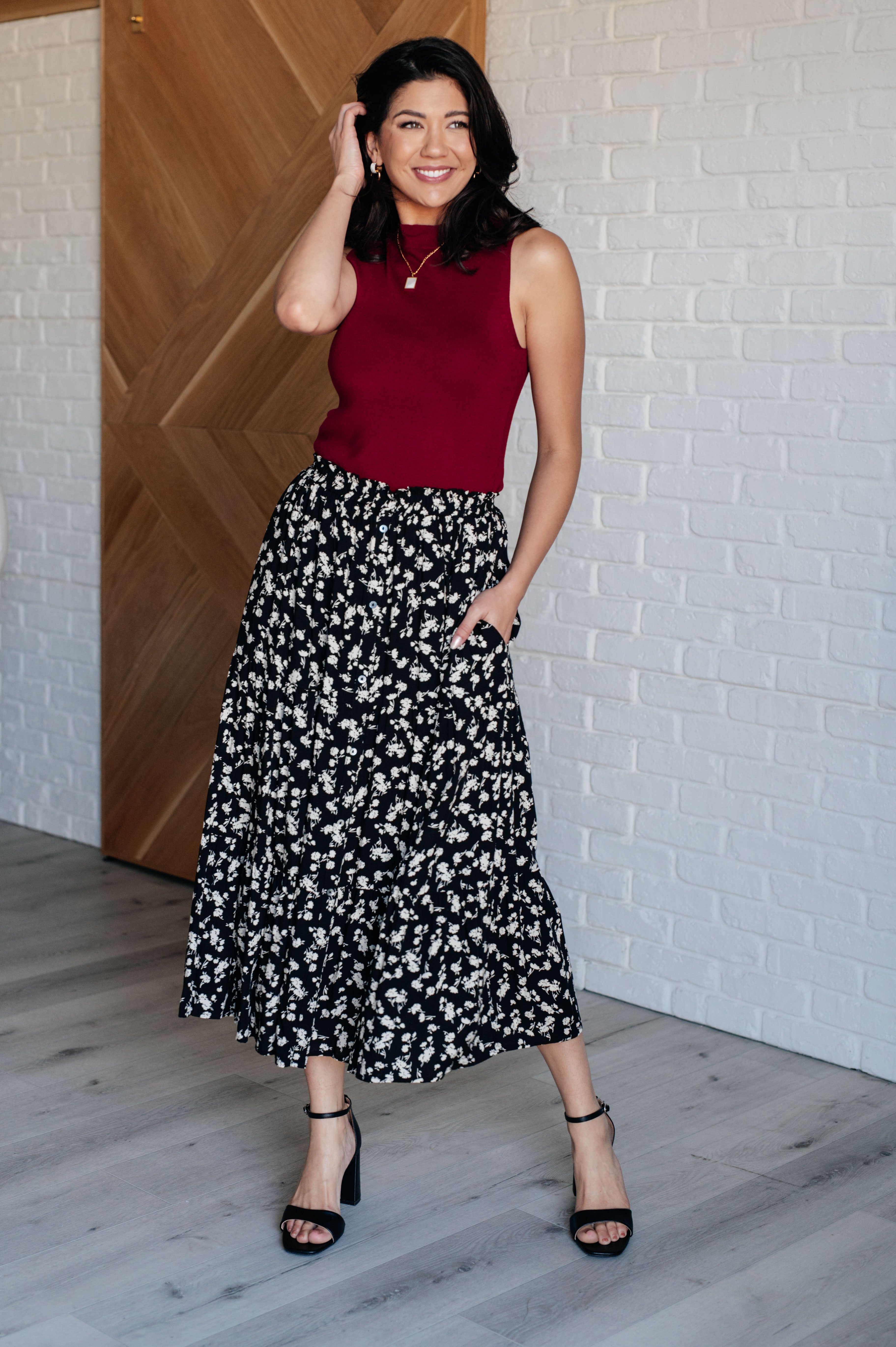 White Birch Fielding Flowers Floral Skirt Bottoms