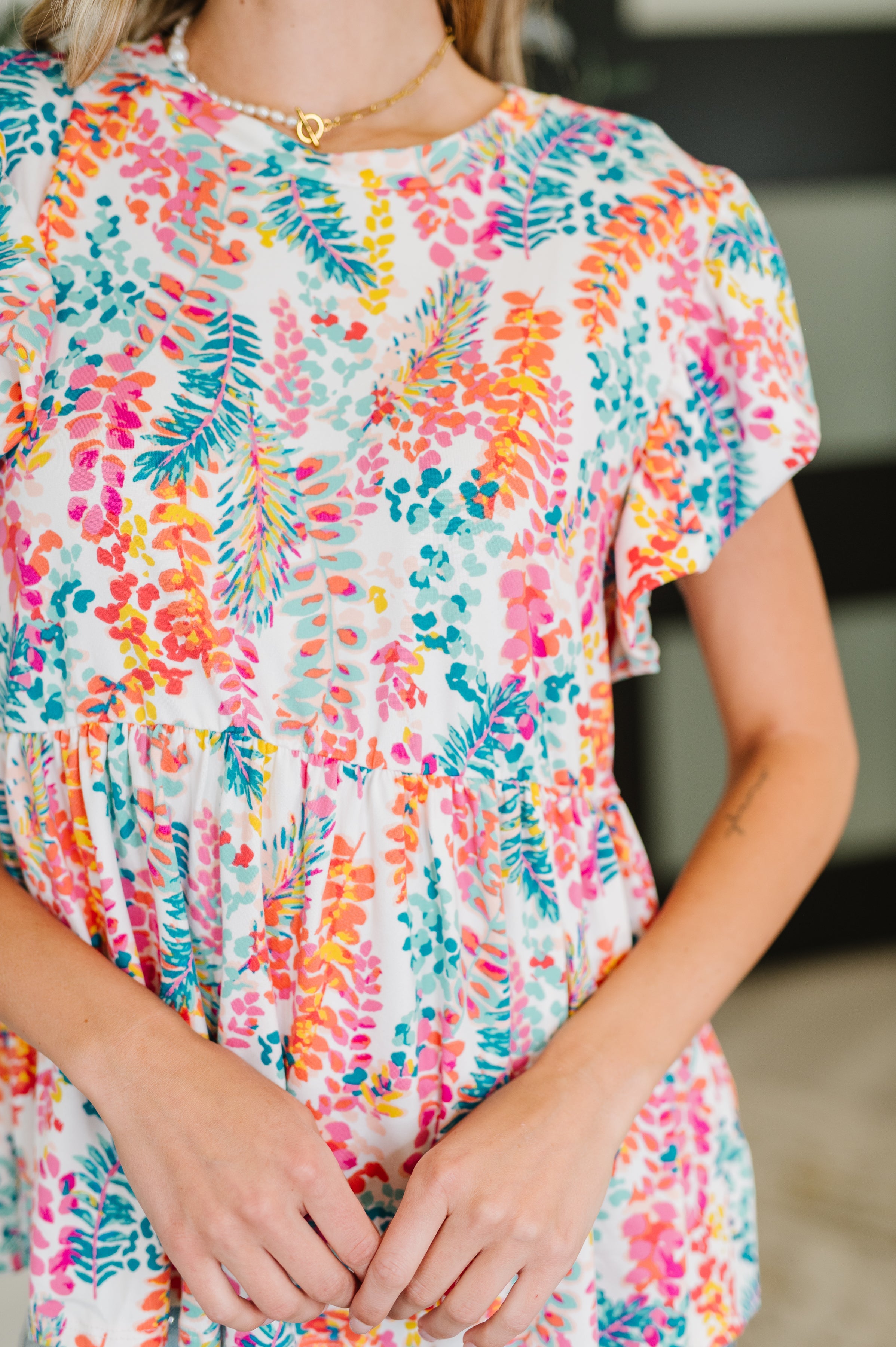 Haptics Flirt Alert Flutter Sleeve Top in Ivory Womens