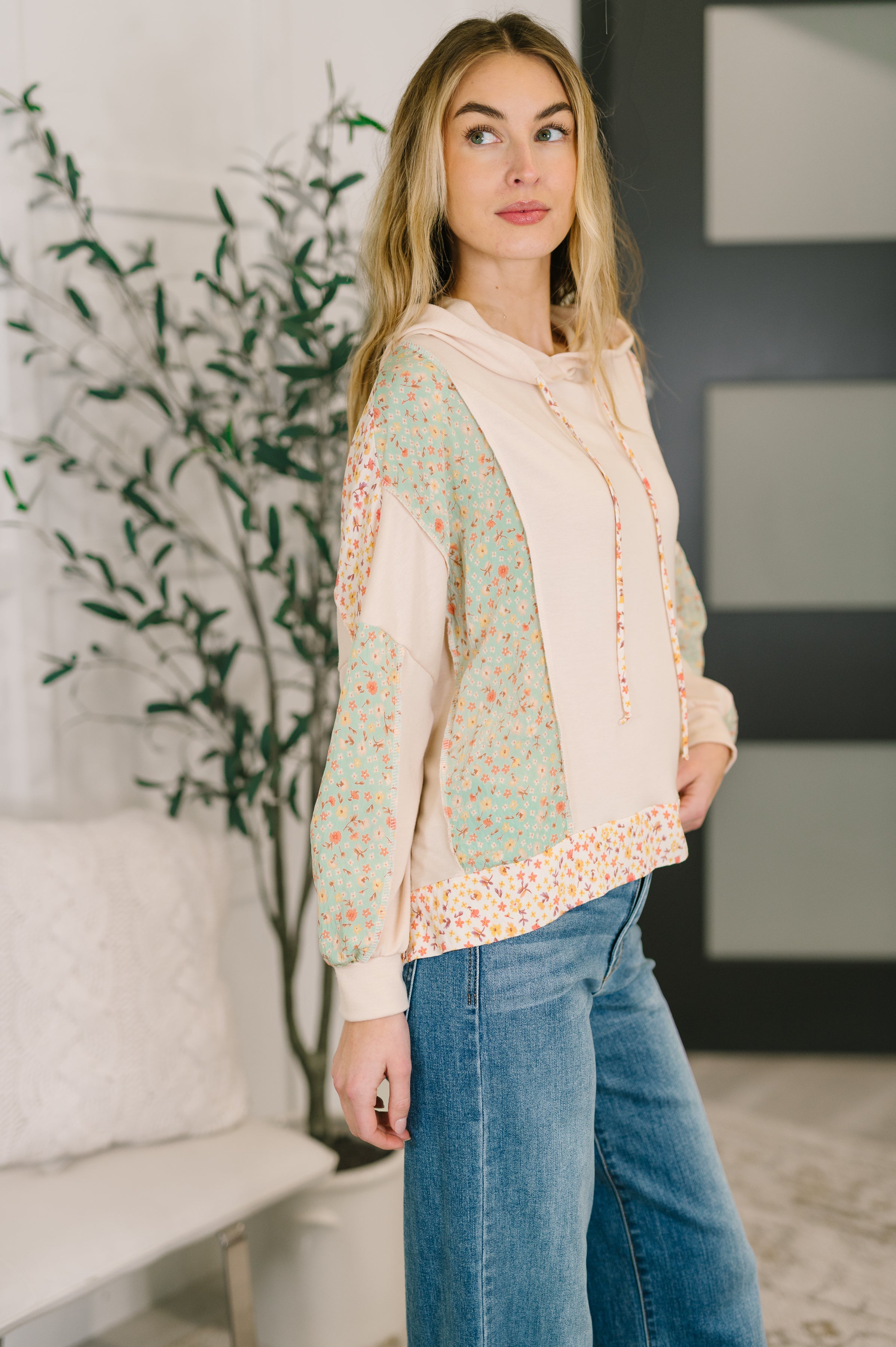 Haptics Floral Patchwork Hooded Pullover Womens