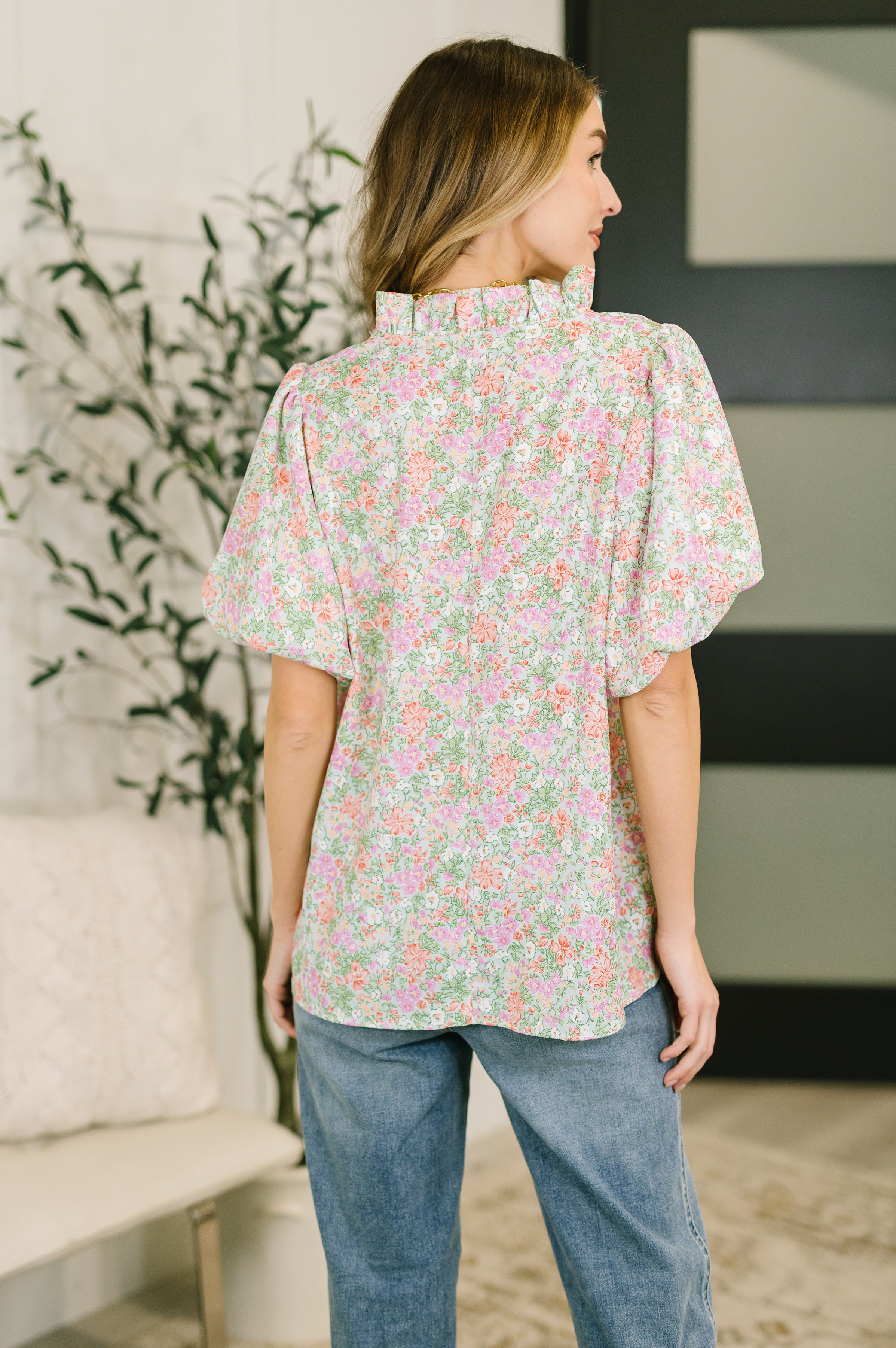 Haptics Flower Picking Notch Neck Blouse Womens