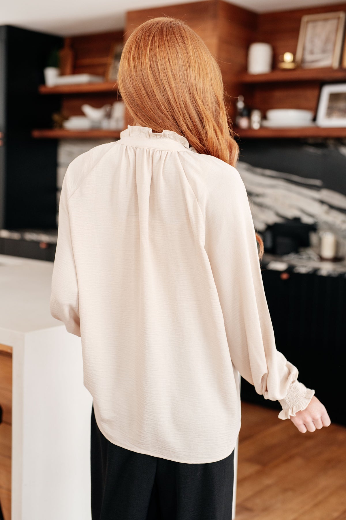 Jodifl For You I Do Button Up Oatmeal Crinkle Woven Sleeve Blouse Tops