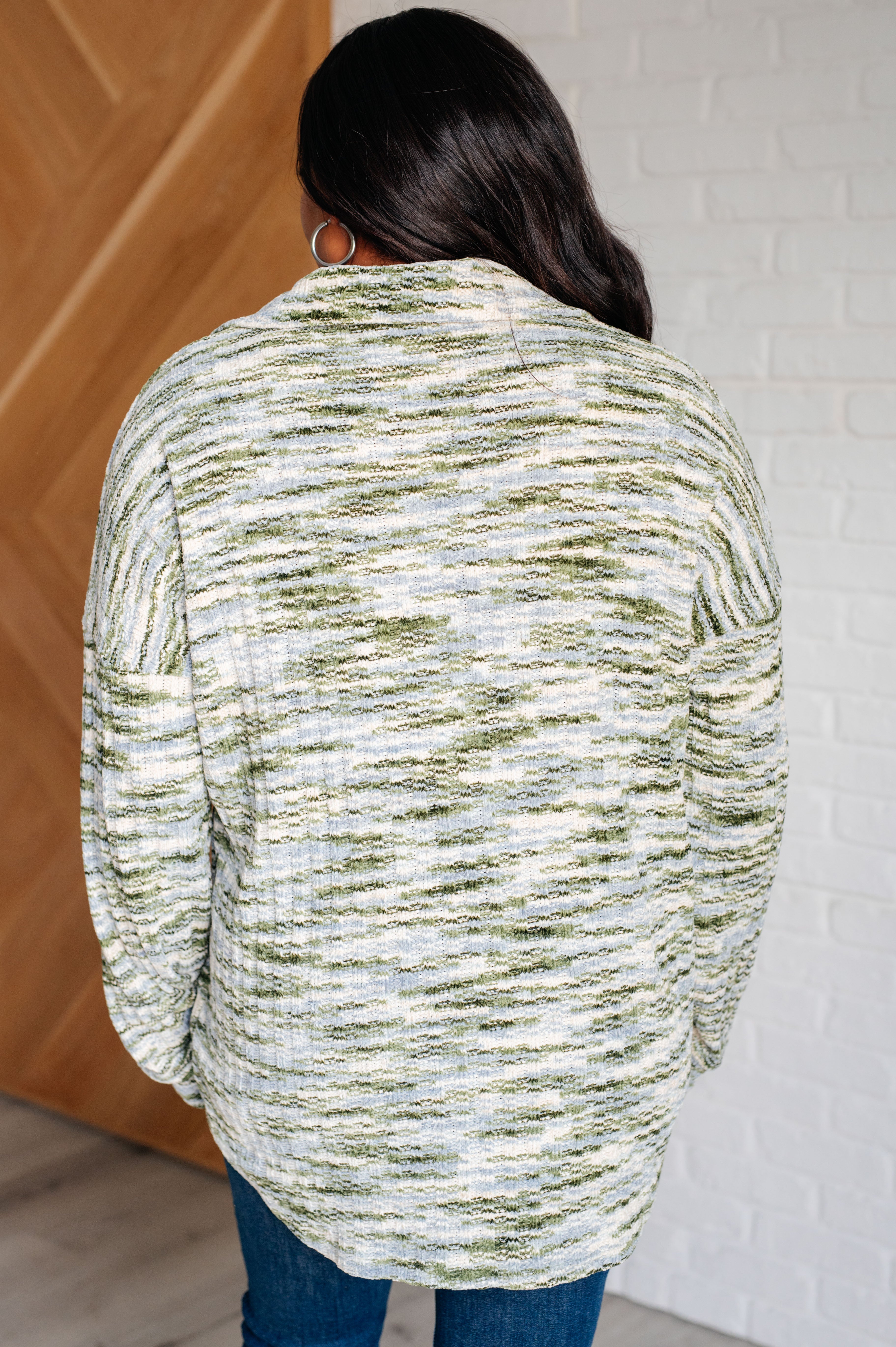 7th Ray Forest of Feelings Soft Knit Chenille Shacket in Green Multi Layers