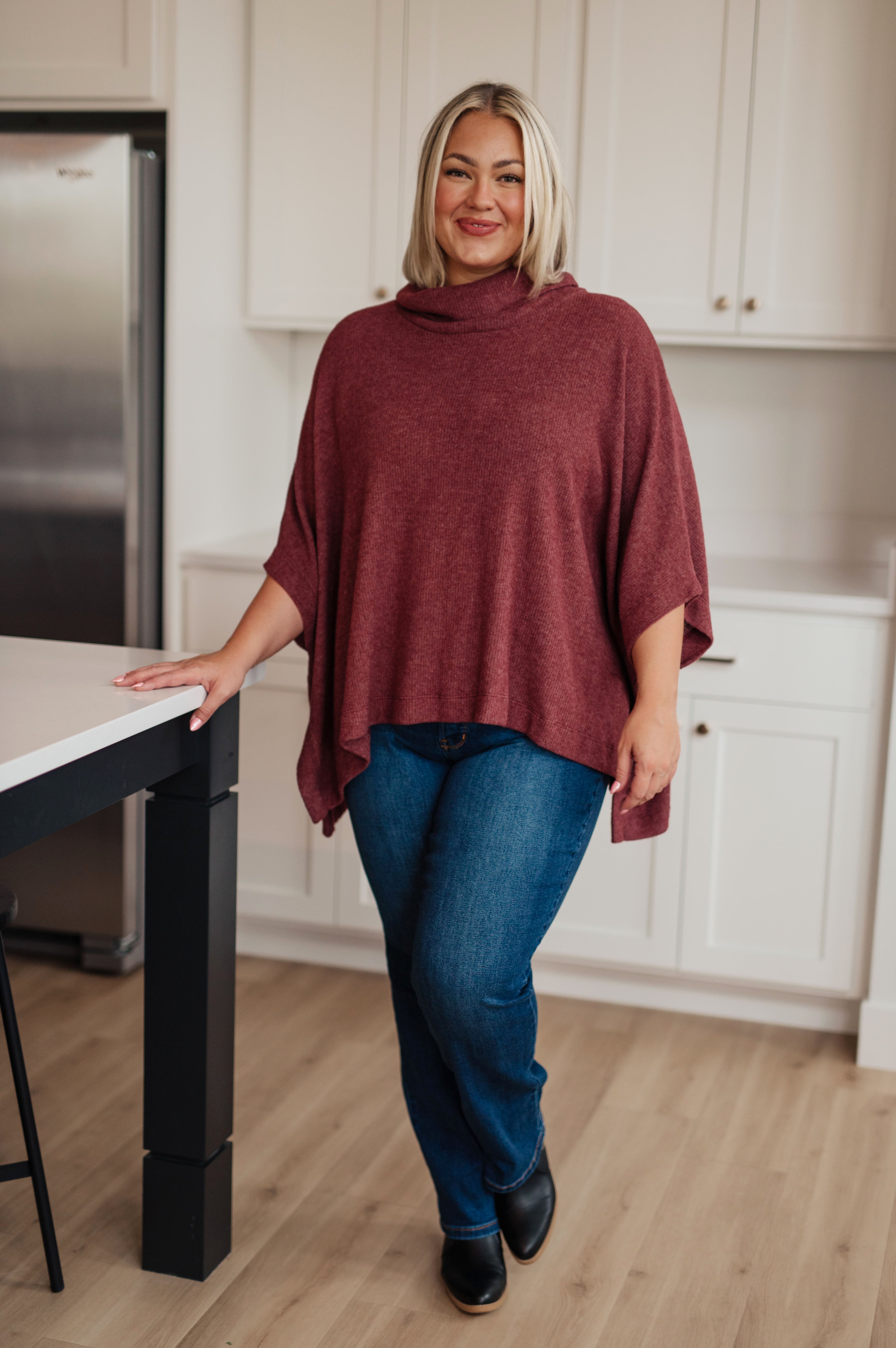 White Birch Forgive Me Cowl Neck Poncho Layers