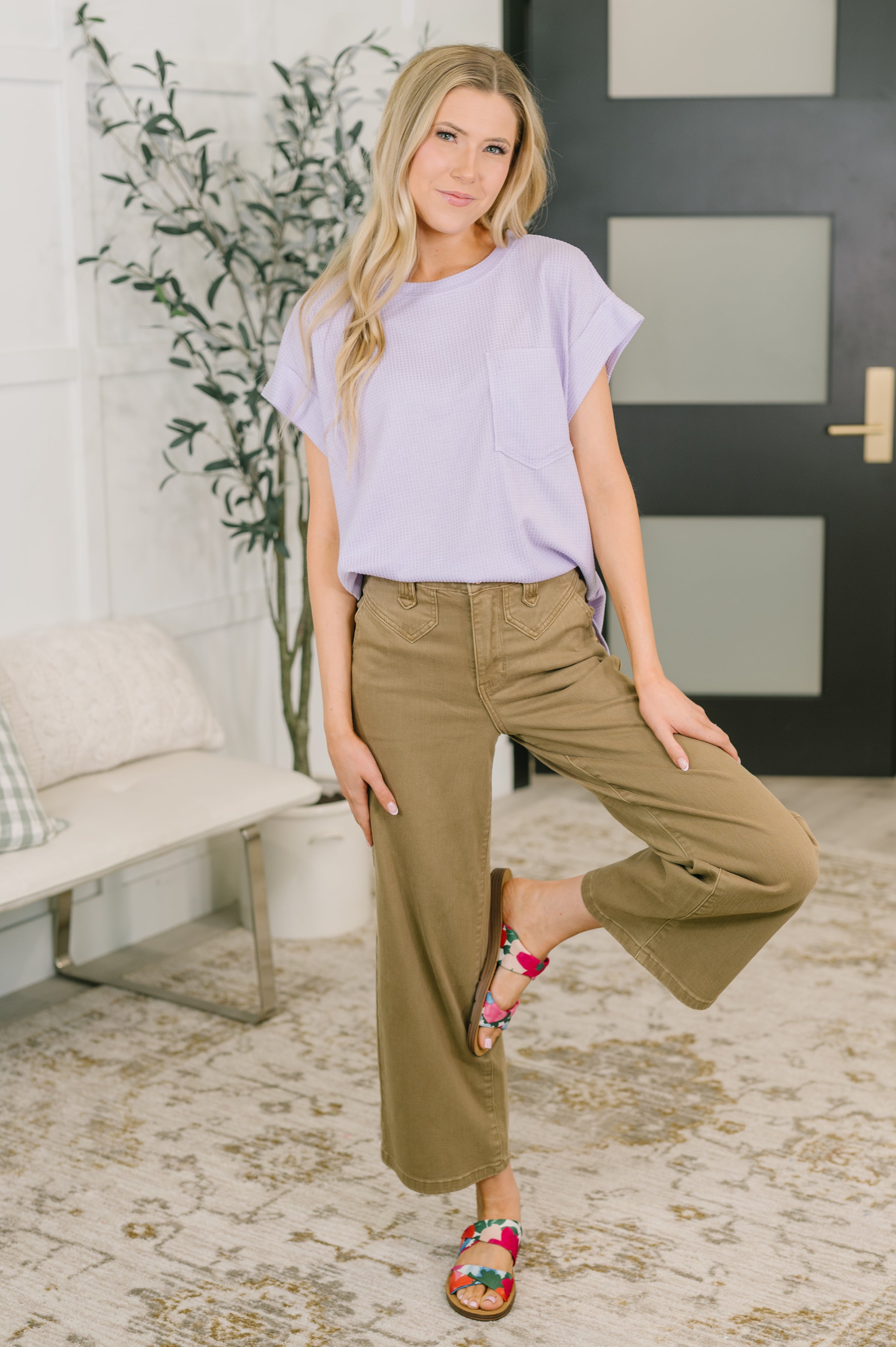Dear Scarlett Foundation First Waffle Knit Relaxed Tee in Lilac Womens
