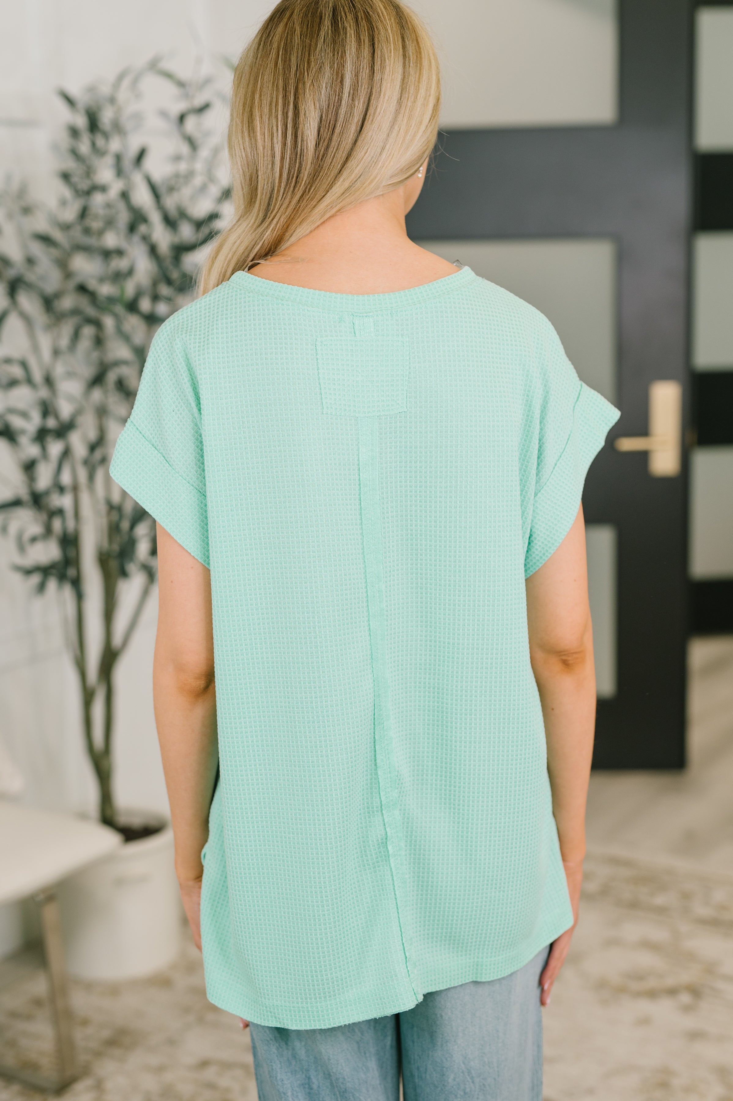 Dear Scarlett Foundation First Waffle Knit Relaxed Tee in Mint Womens