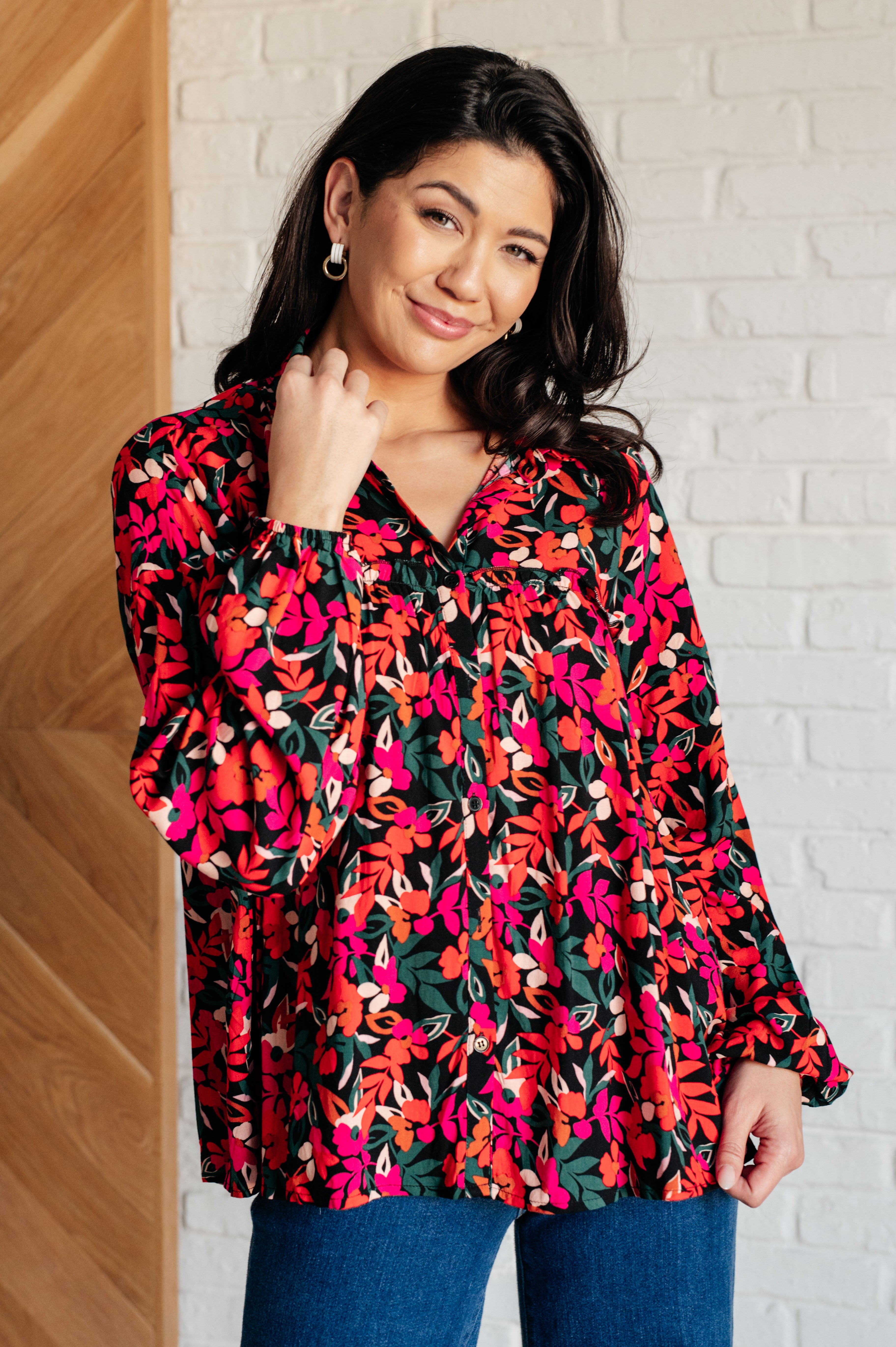 Andree By Unit Floral Francophile Ruffle Detail Button Up Blouses