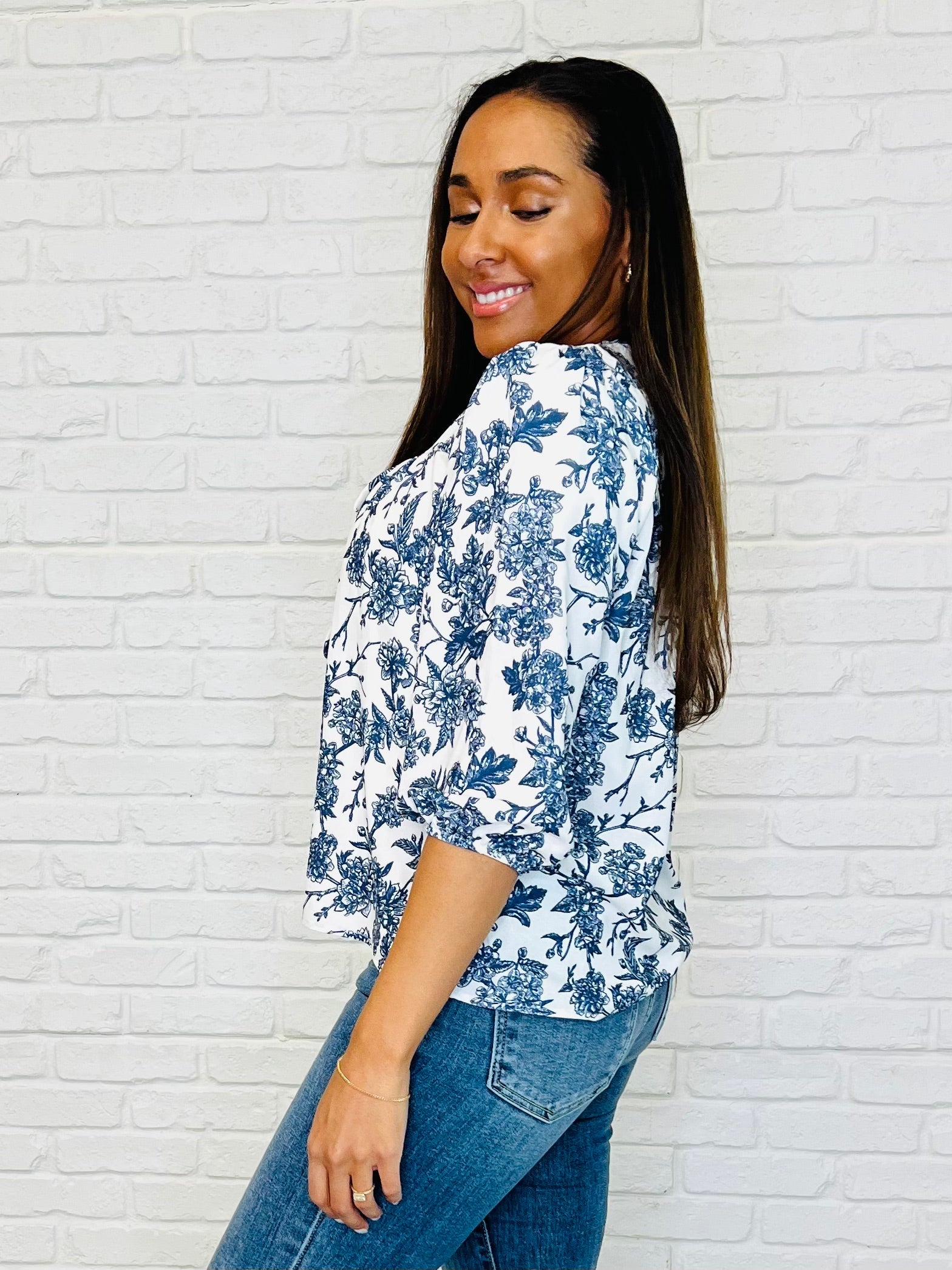 Haptics Frill Me With Sunshine in Ivory and Navy Womens