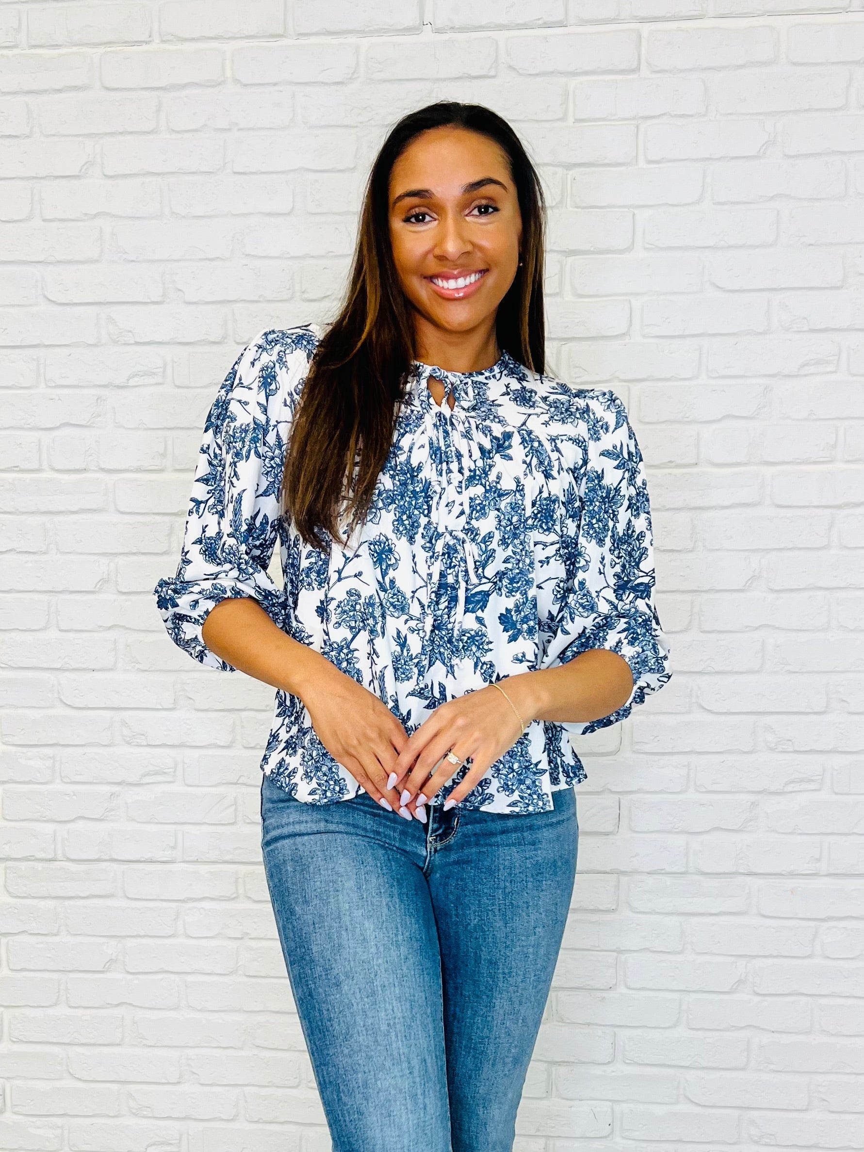 Haptics Frill Me With Sunshine in Ivory and Navy Womens