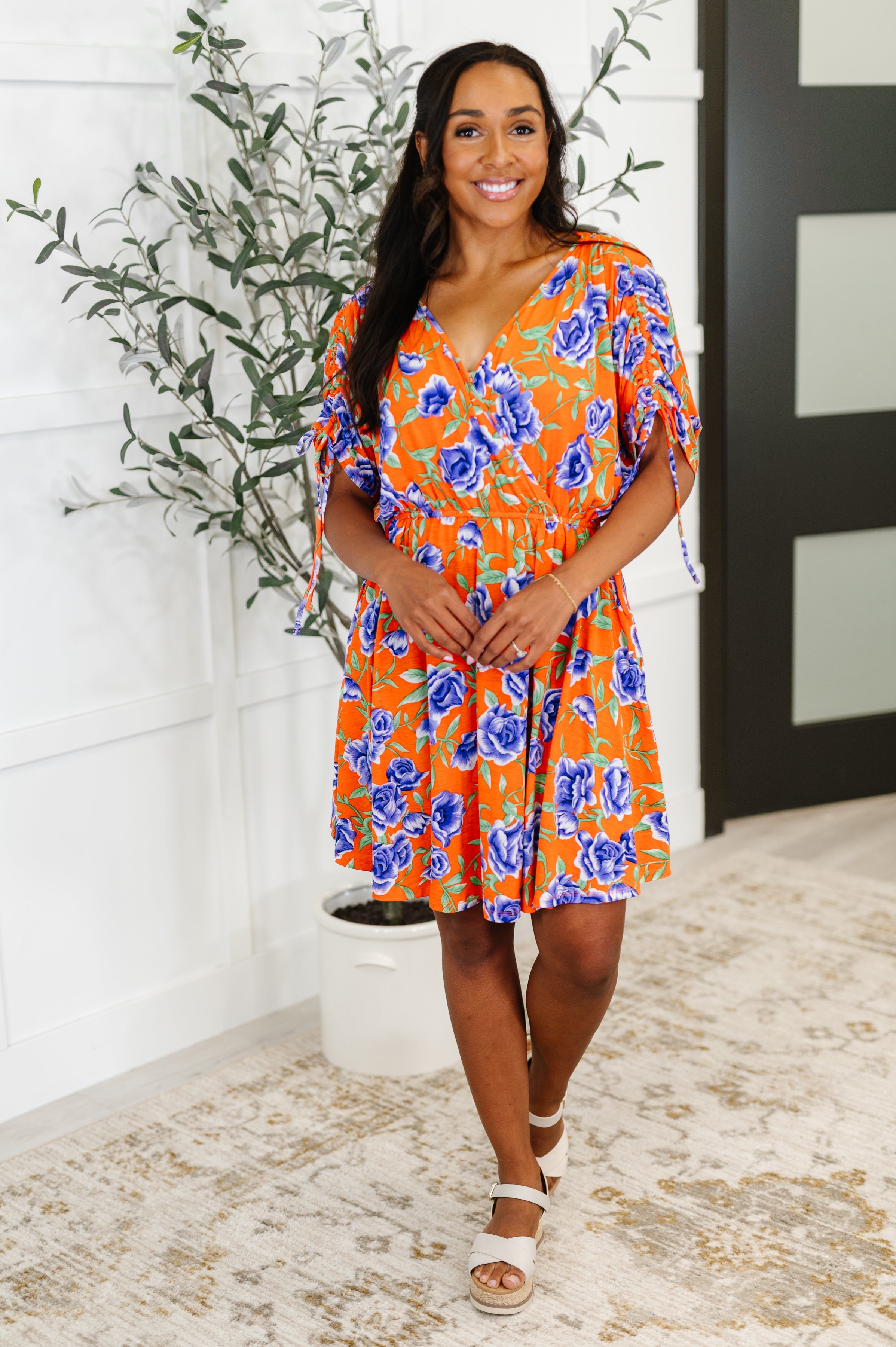 Hyfve Frock Star Orange Floral V-Neck Skort Dress Womens