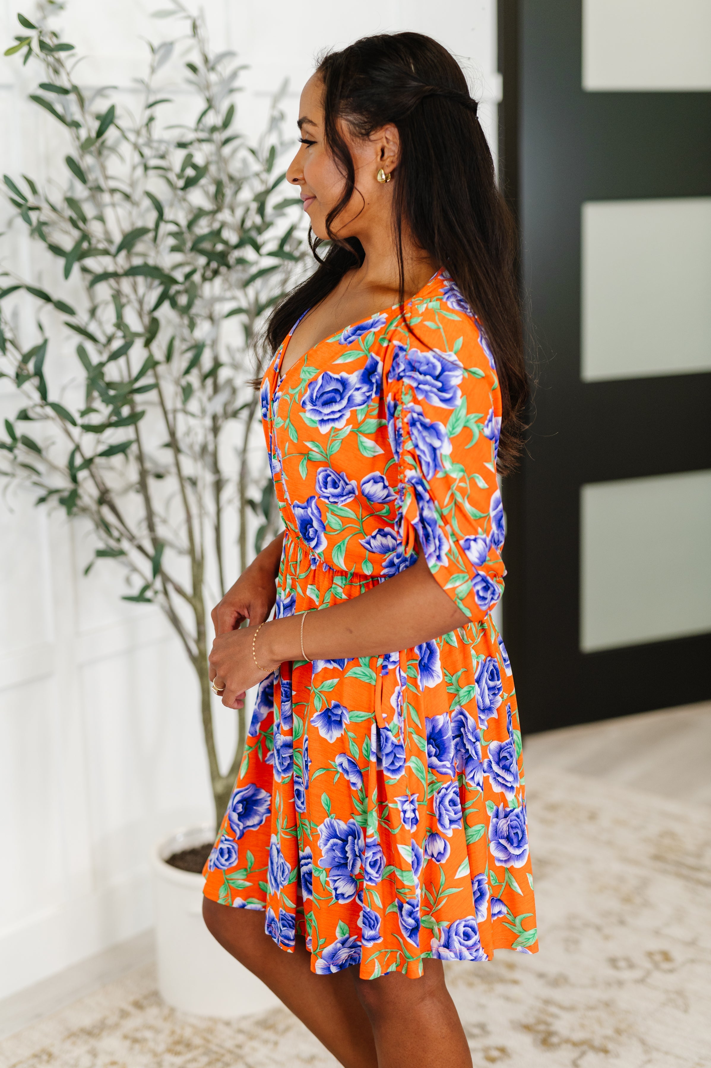 Hyfve Frock Star Orange Floral V-Neck Skort Dress Womens